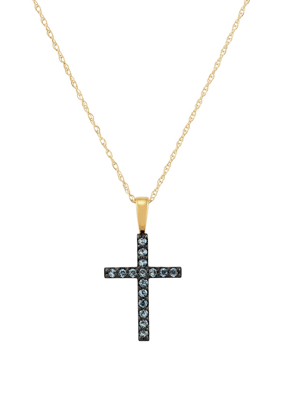 Swiss Blue Topaz Cross Pendant Necklace in 10K Gold