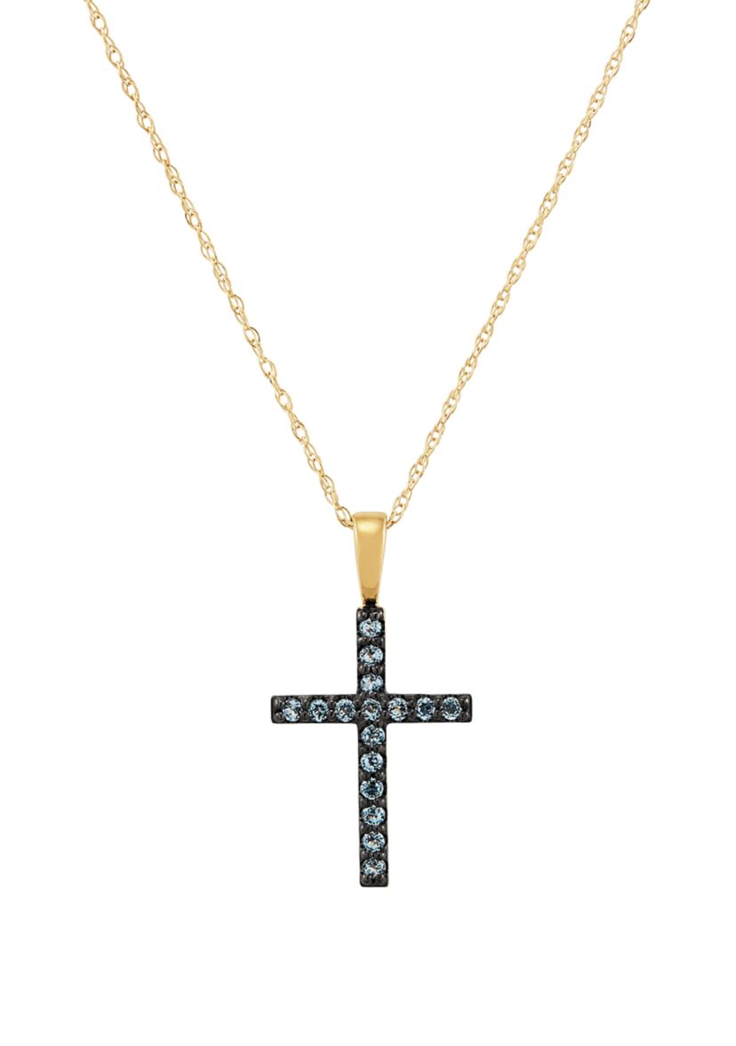 Swiss Blue Topaz Cross Pendant Necklace in 10K Gold
