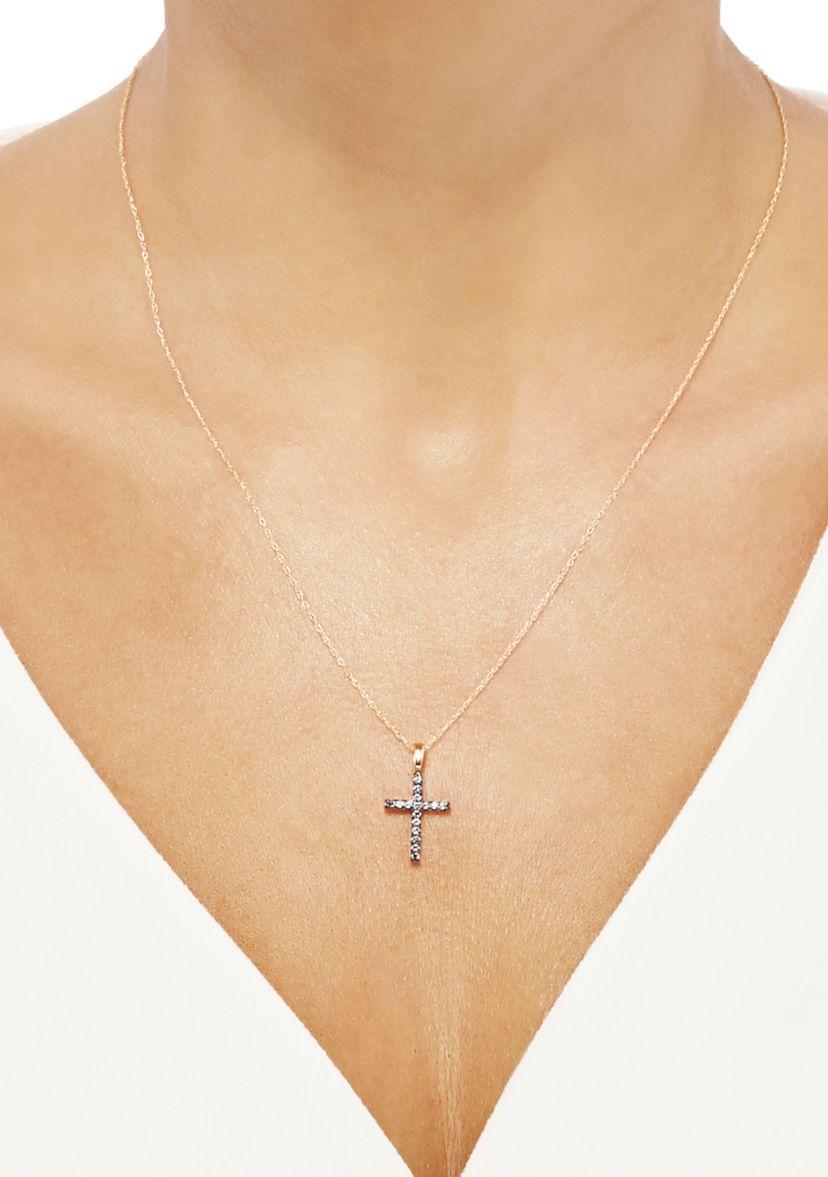 Swiss Blue Topaz Cross Pendant Necklace in 10K Gold