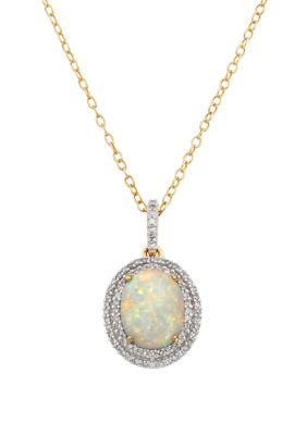 Belk & Co 7/8 Ct. T.w. Created Opal And 1/4 Ct. T.w. Diamond Pendant Necklace In 10K Yellow Gold