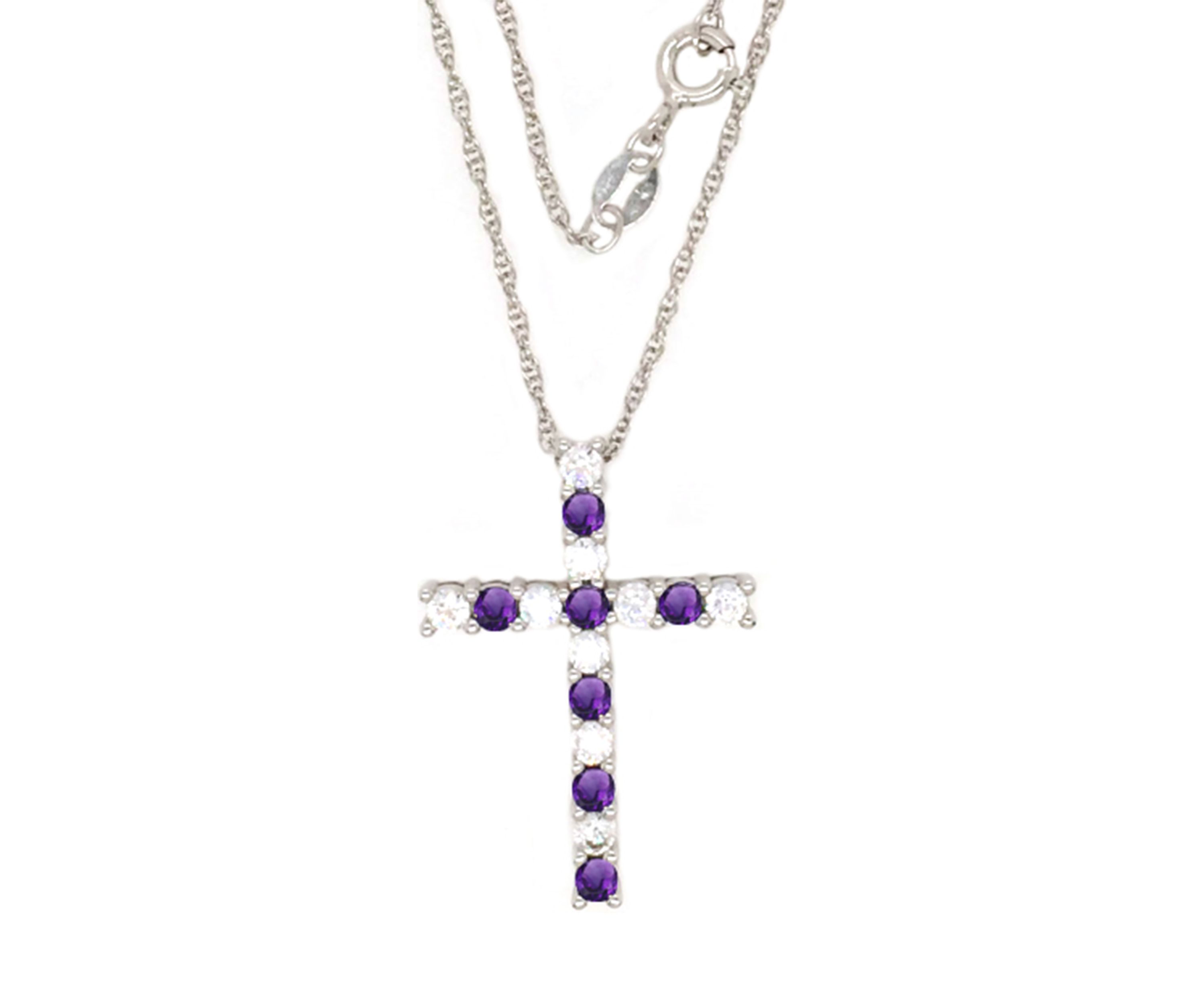 Amethyst Cross Pendant Necklace in Sterling Silver