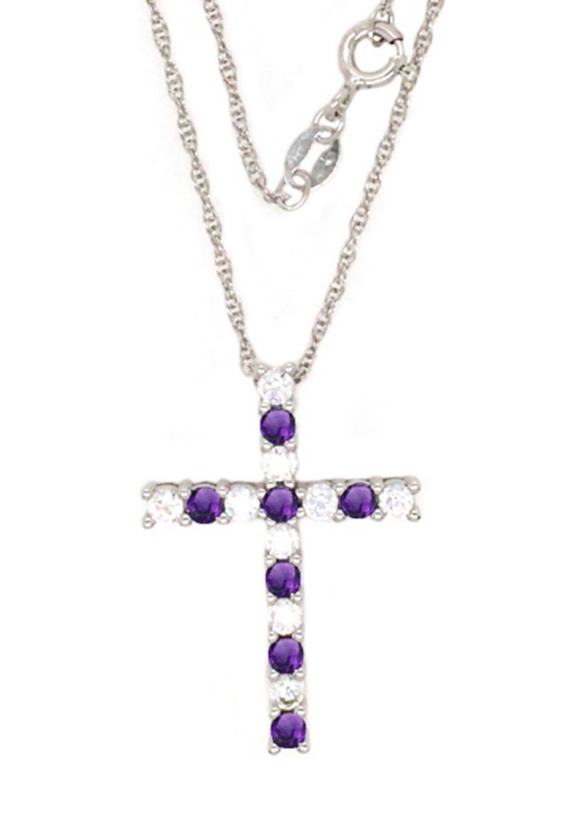 Amethyst Cross Pendant Necklace in Sterling Silver