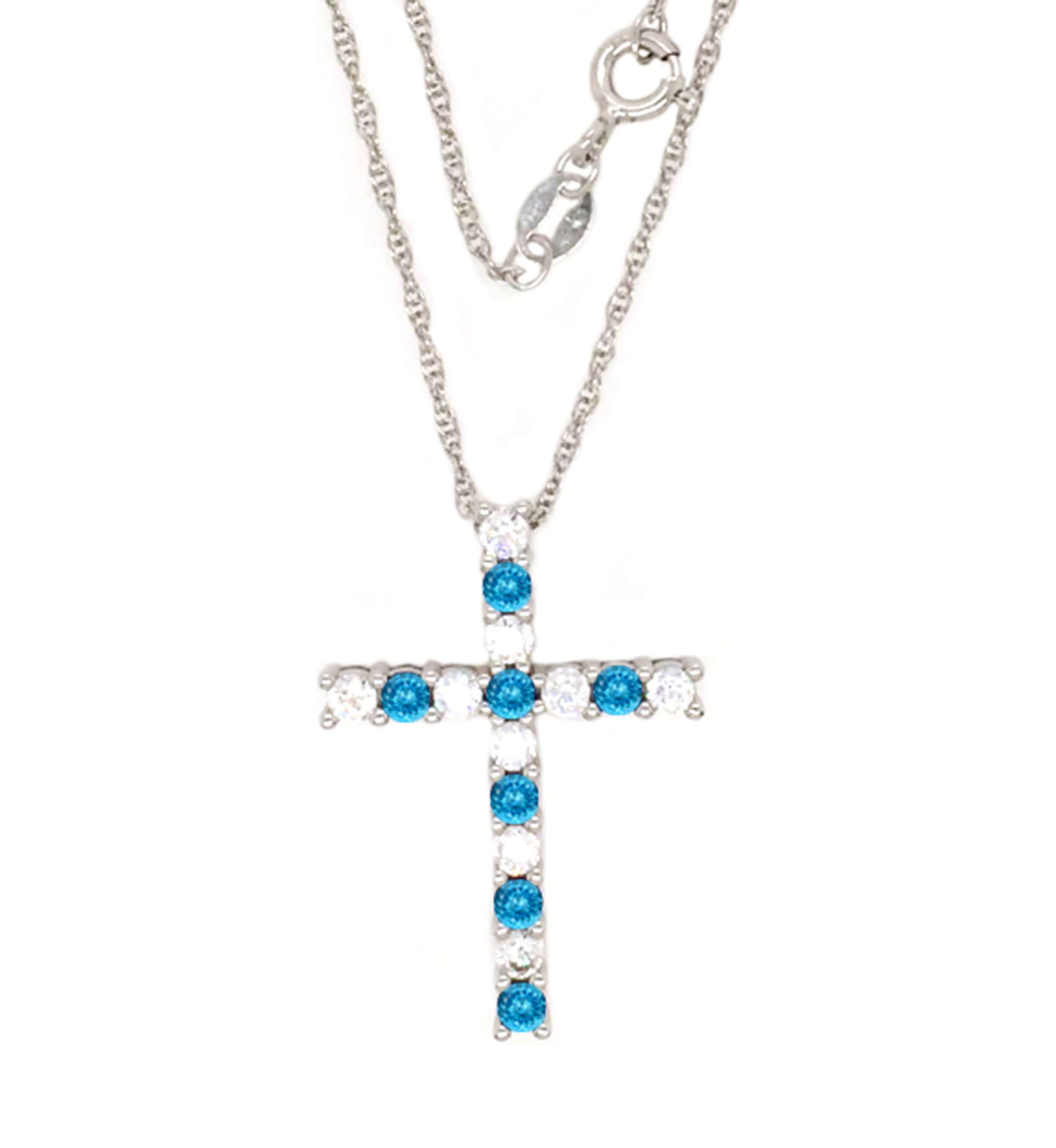 Blue Topaz Cross Pendant Necklace in Sterling Silver 