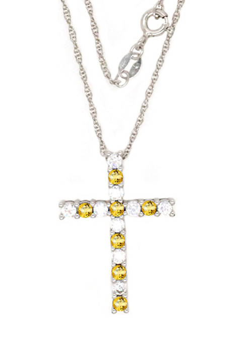 Citrine Cross Pendant Necklace in Sterling Silver