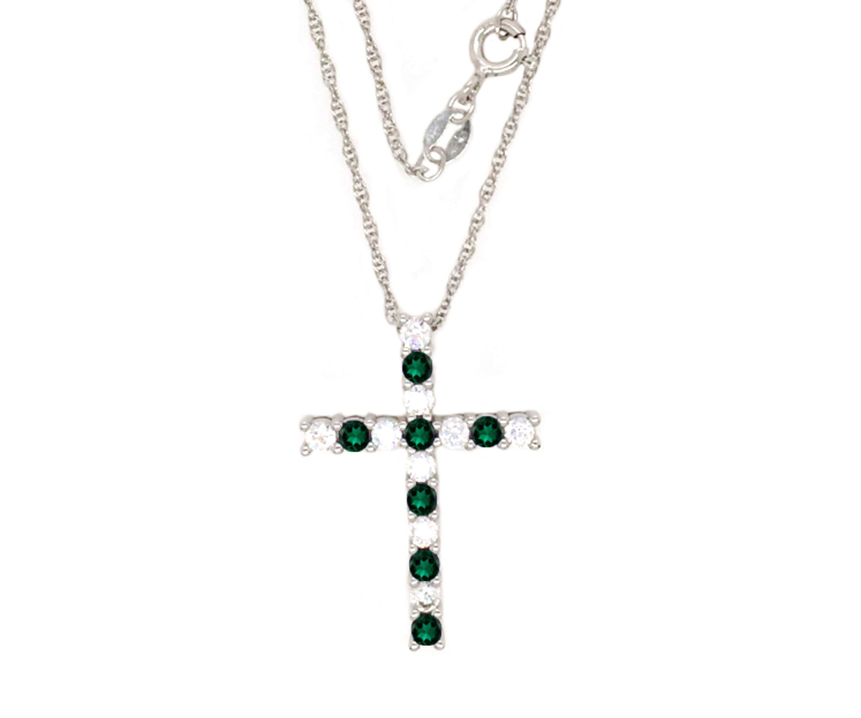 Emerald Cross Pendant Necklace in Sterling Silver