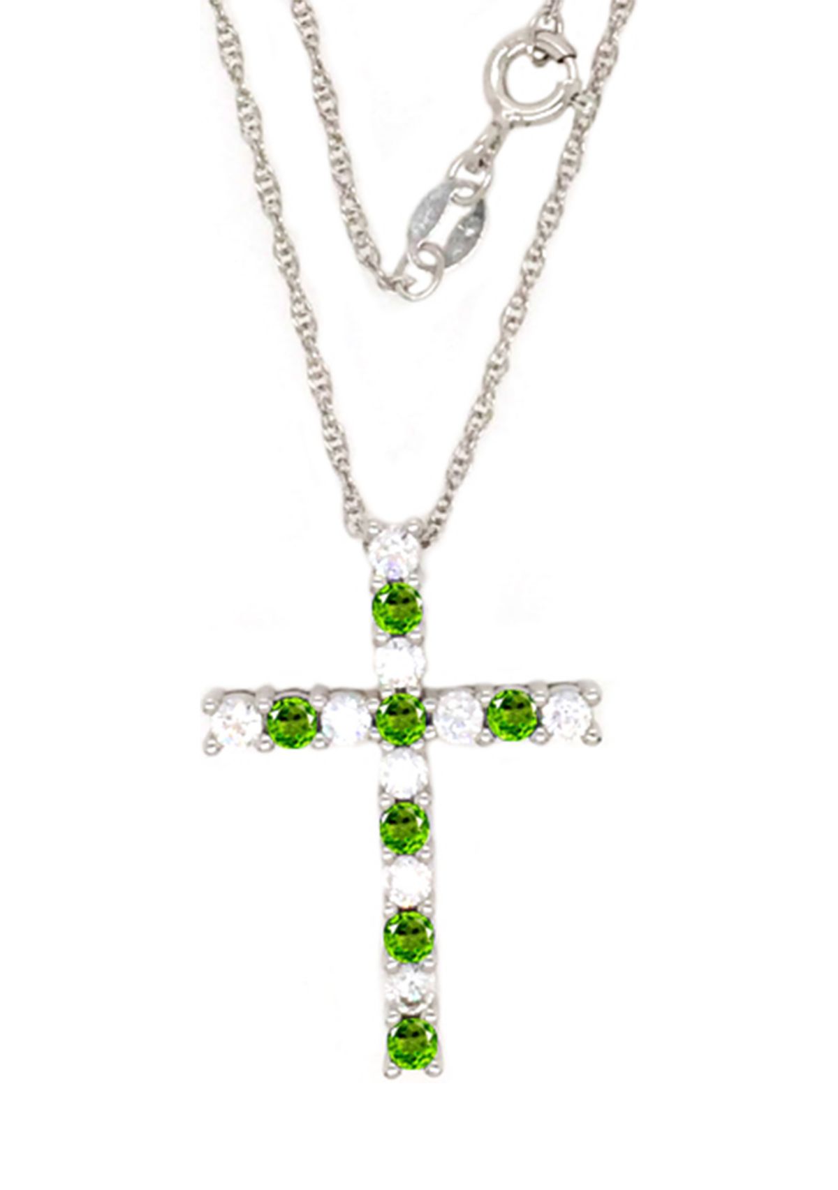 Peridot Cross Pendant Necklace in Sterling Silver