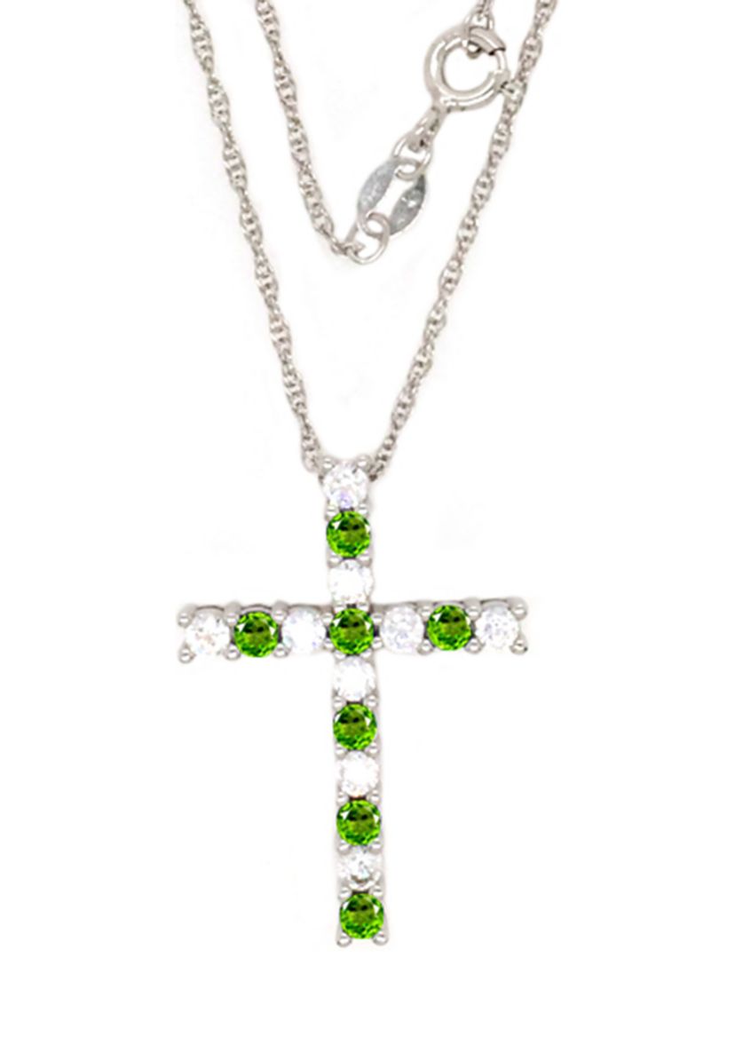 Peridot Cross Pendant Necklace in Sterling Silver