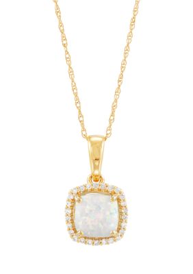 Belk & Co 1/10 Ct. T.w. Lab Created Diamond And Created Opal Pendant Necklace With 18"" Rope Chain