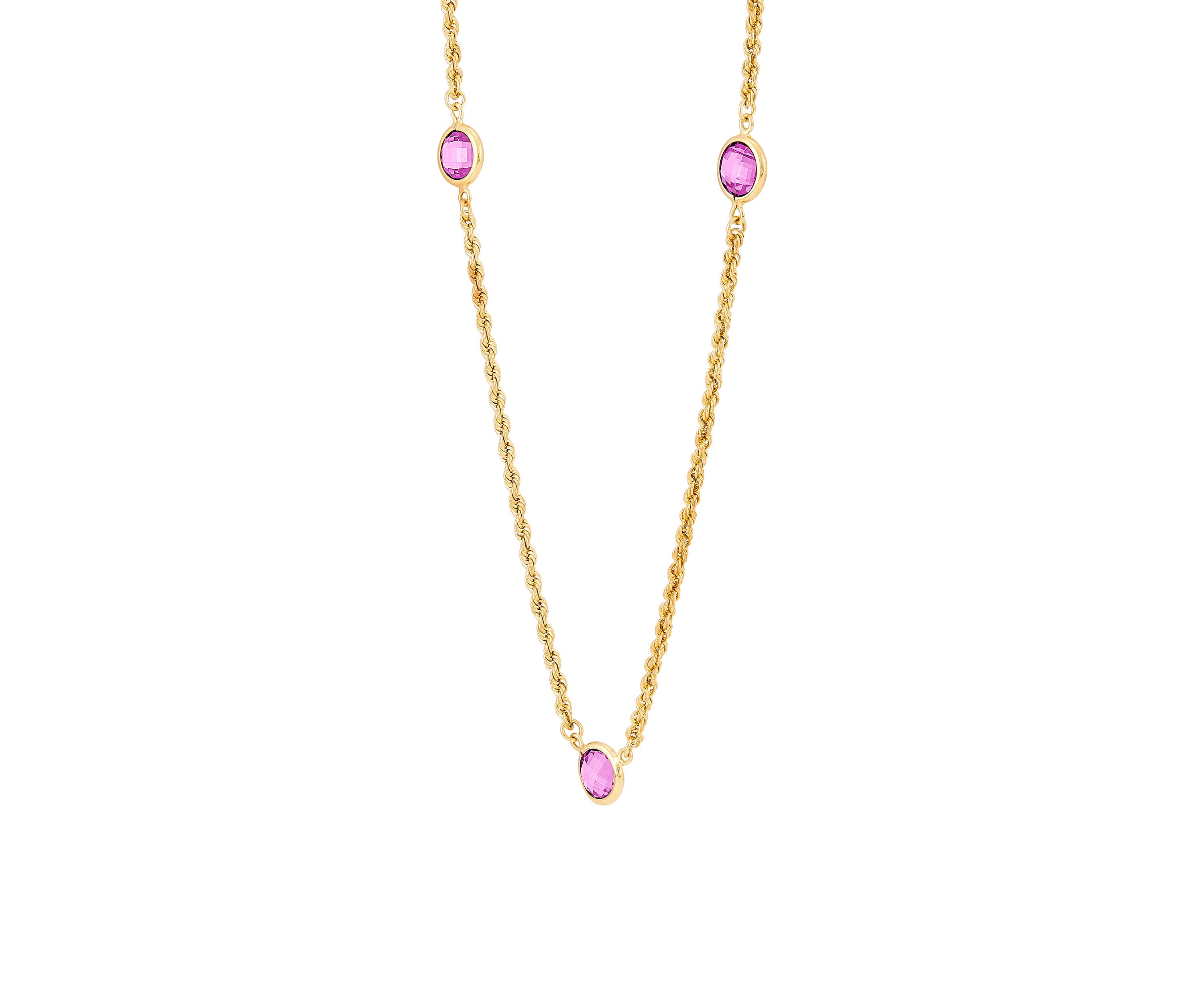 Created Pink Sapphire Chain in Stering Silver