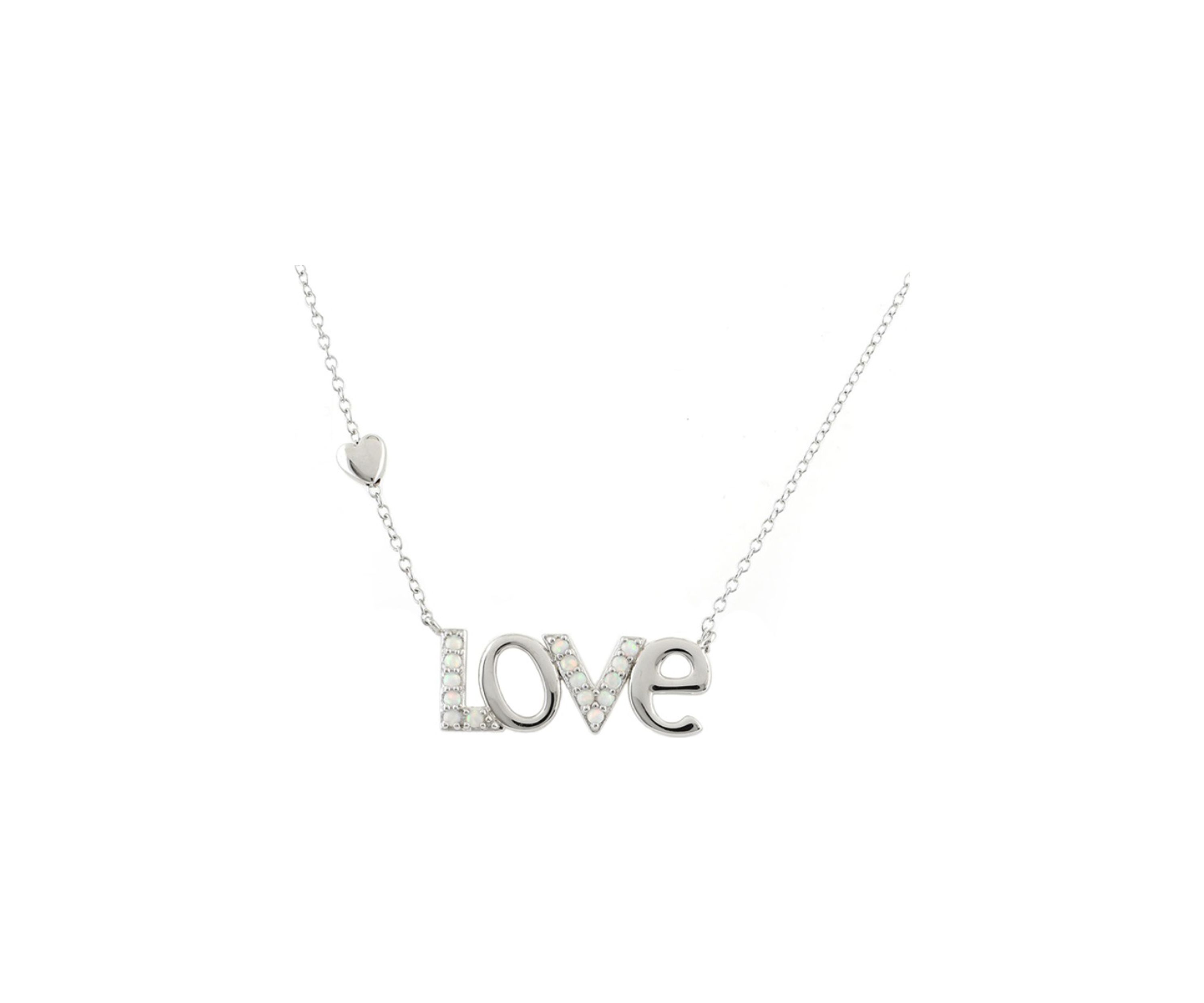 Lab Created Opal Love Necklace in Sterling Silver