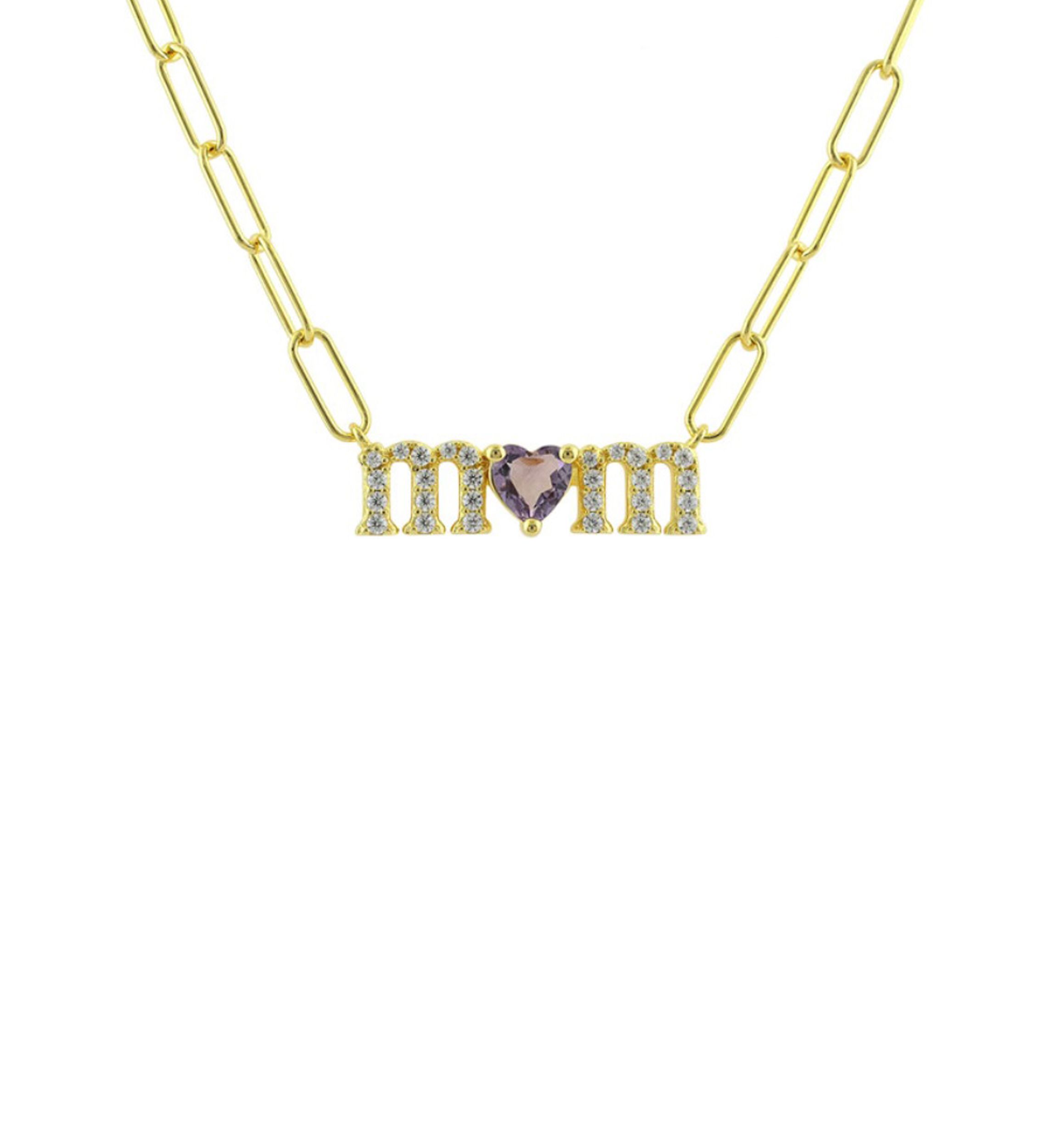 Amethyst and Lab Created White Sapphire Mom Necklace in Sterling Silver