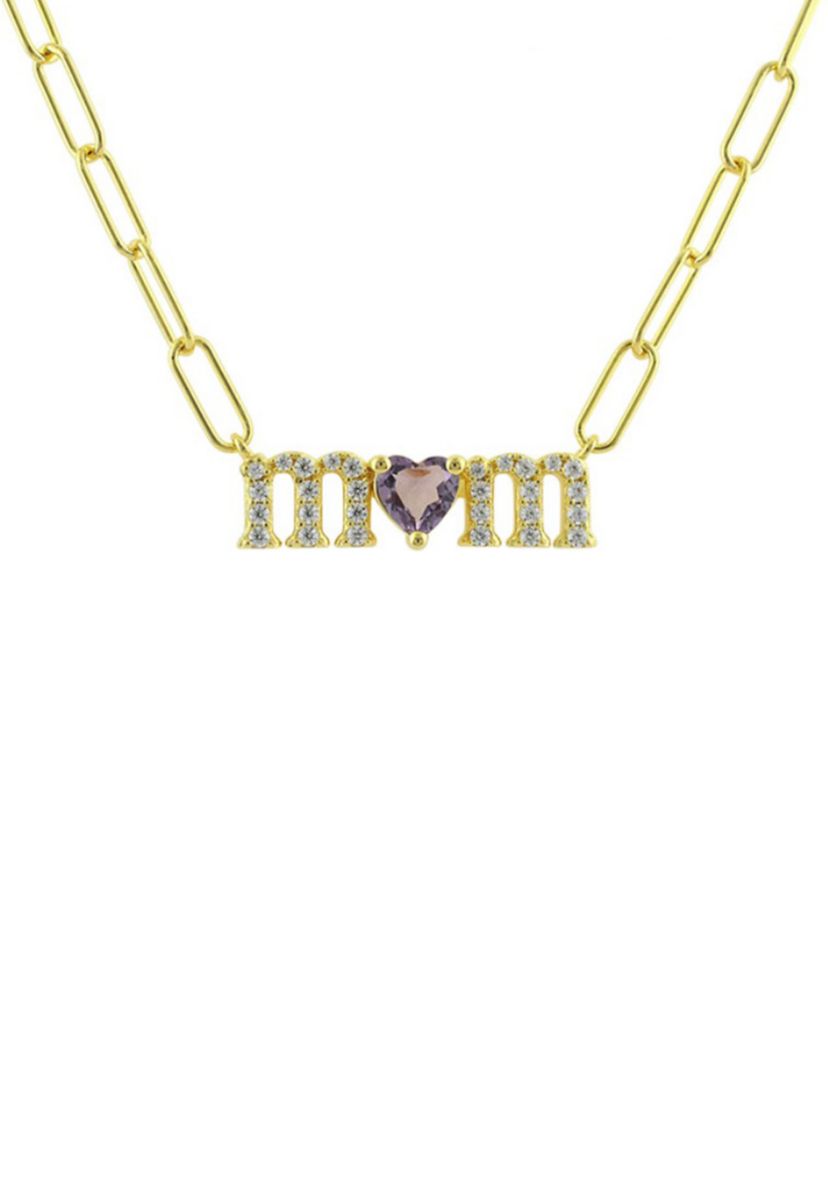 Amethyst and Lab Created White Sapphire Mom Necklace in Sterling Silver