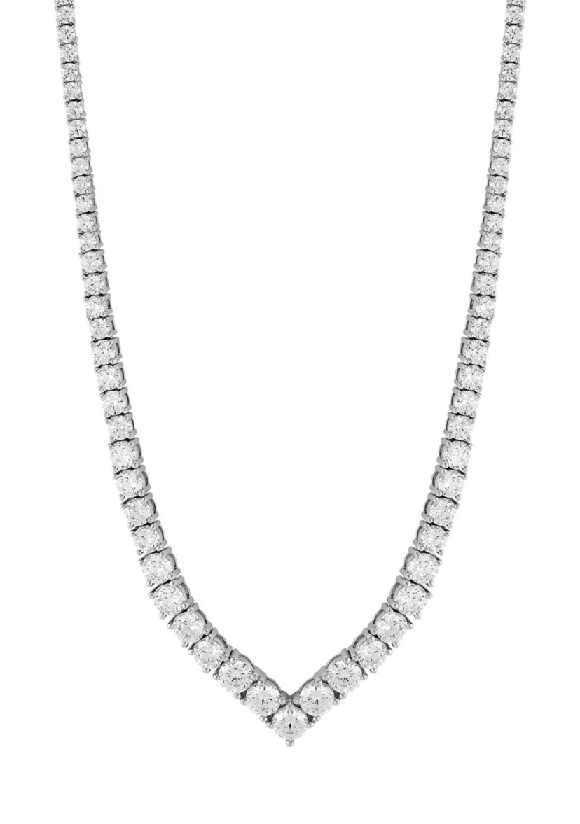 Lab Grown Ruby V Shape Necklace in Sterling Silver
