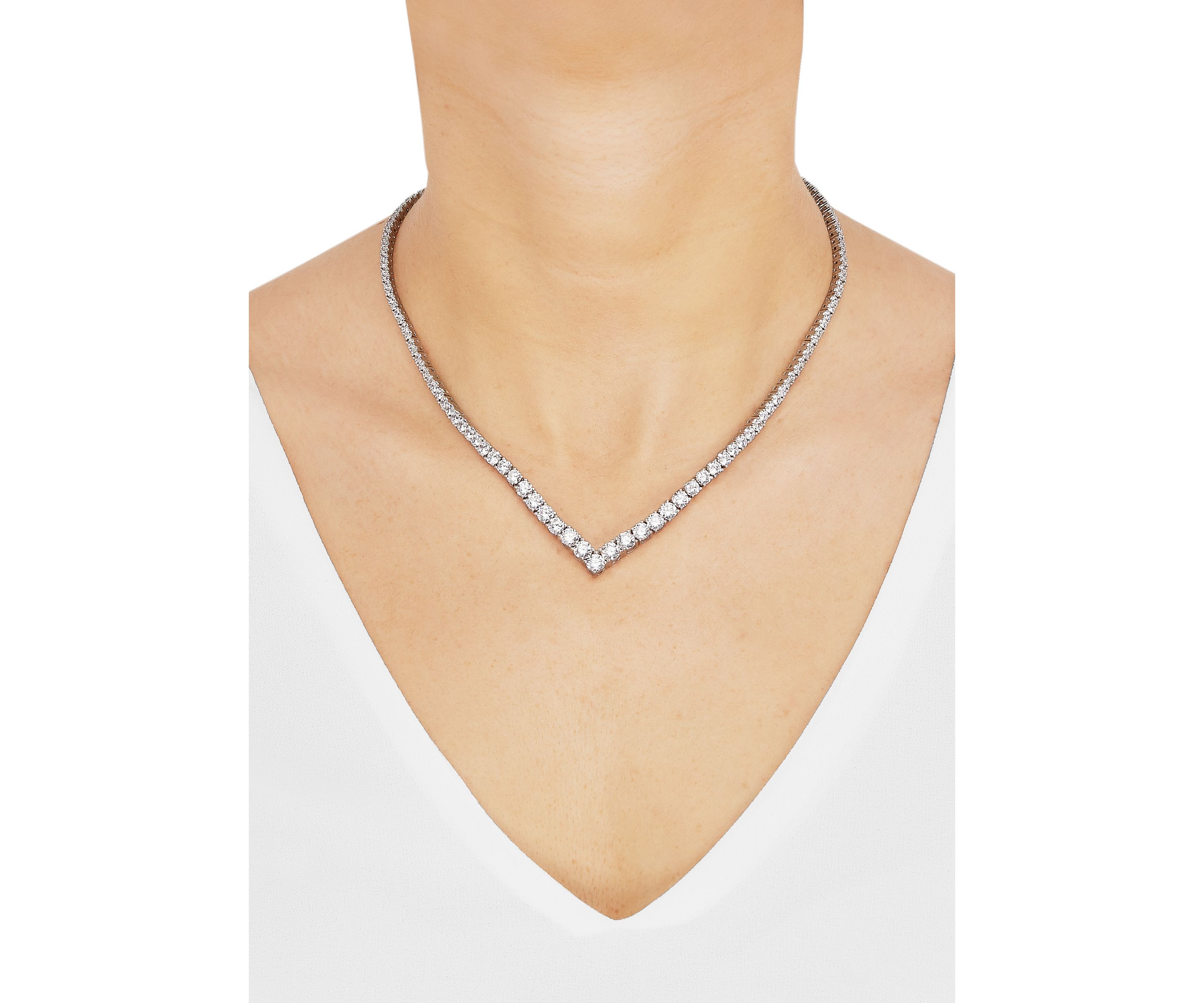 Lab Grown Ruby V Shape Necklace in Sterling Silver