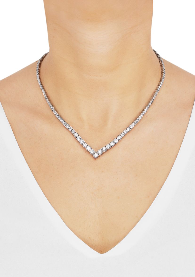 Lab Grown Ruby V Shape Necklace in Sterling Silver