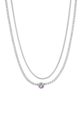 Belk & Co Lab Created Amethyst and White Sapphire Layer Necklace in Sterling Silver, 17.5 in