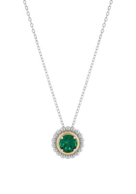 Belk & Co Lab Grown Emerald Pendant with 18" Cable Chain in Silver and 14K Yellow Gold, 18 in