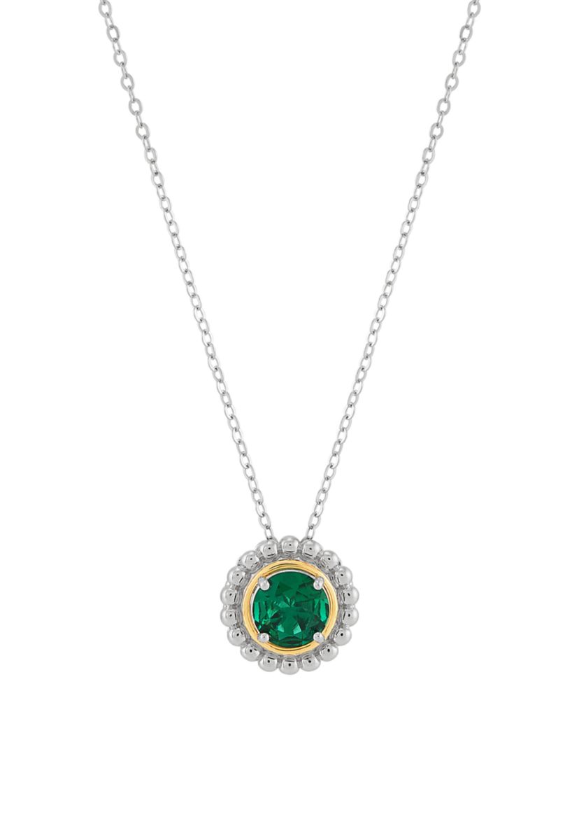 Lab Grown Emerald Pendant with 18" Cable Chain in Silver and 14K Yellow Gold