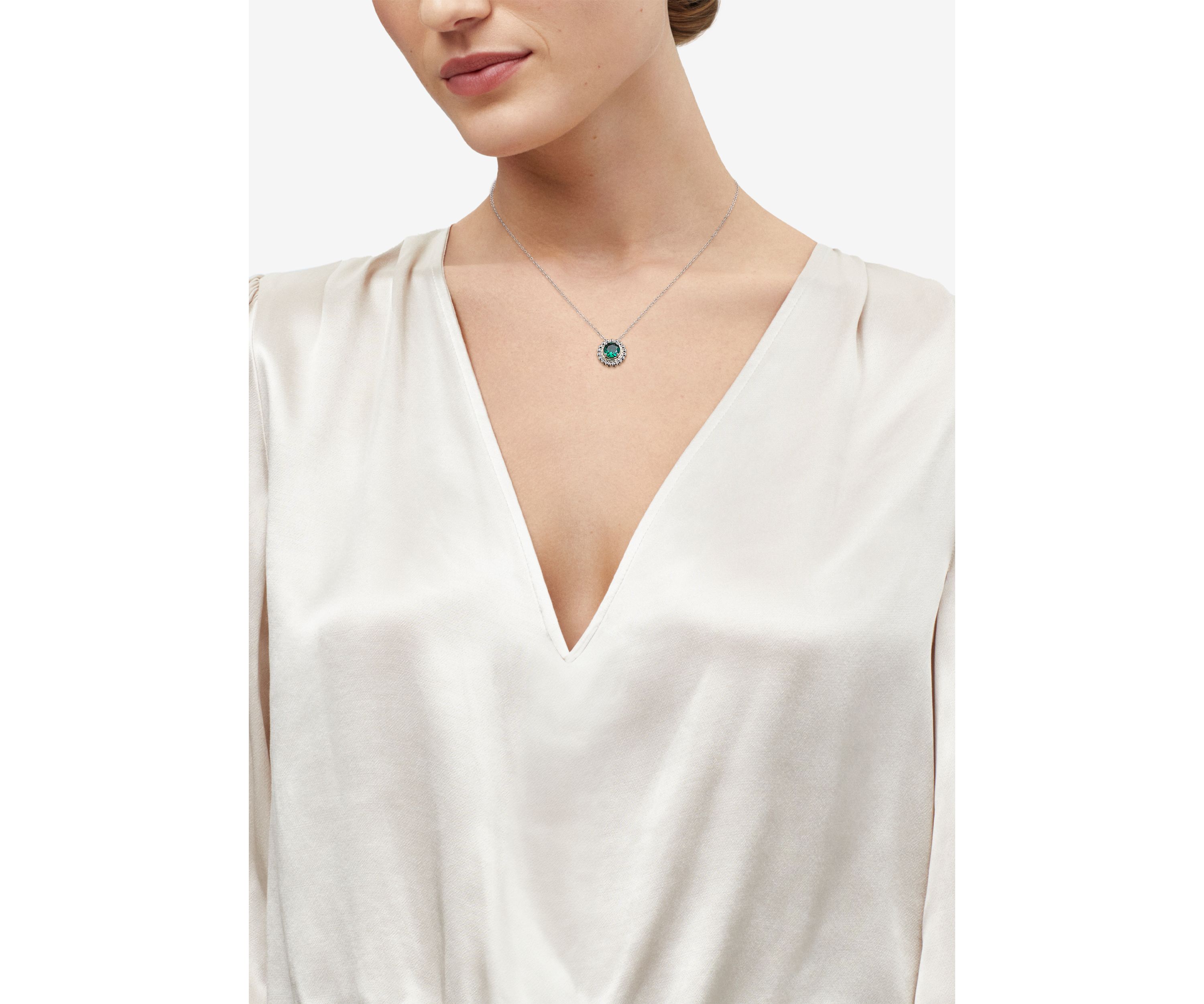 Lab Grown Emerald Pendant with 18" Cable Chain in Silver and 14K Yellow Gold