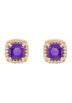 Belk & Co Lab Created 1 Ct. T.w. Amethyst And Created White Sapphire Earrings In 10K Yellow Gold