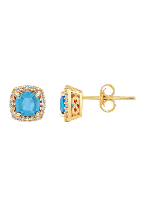 1.4 ct. t.w. Lab Created Swiss Blue Topaz and Created White Sapphire Earrings in 10K Yellow Gold