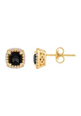 Belk & Co 1/8 ct. t.w. Diamond and Onyx Earrings in 10K Yellow Gold