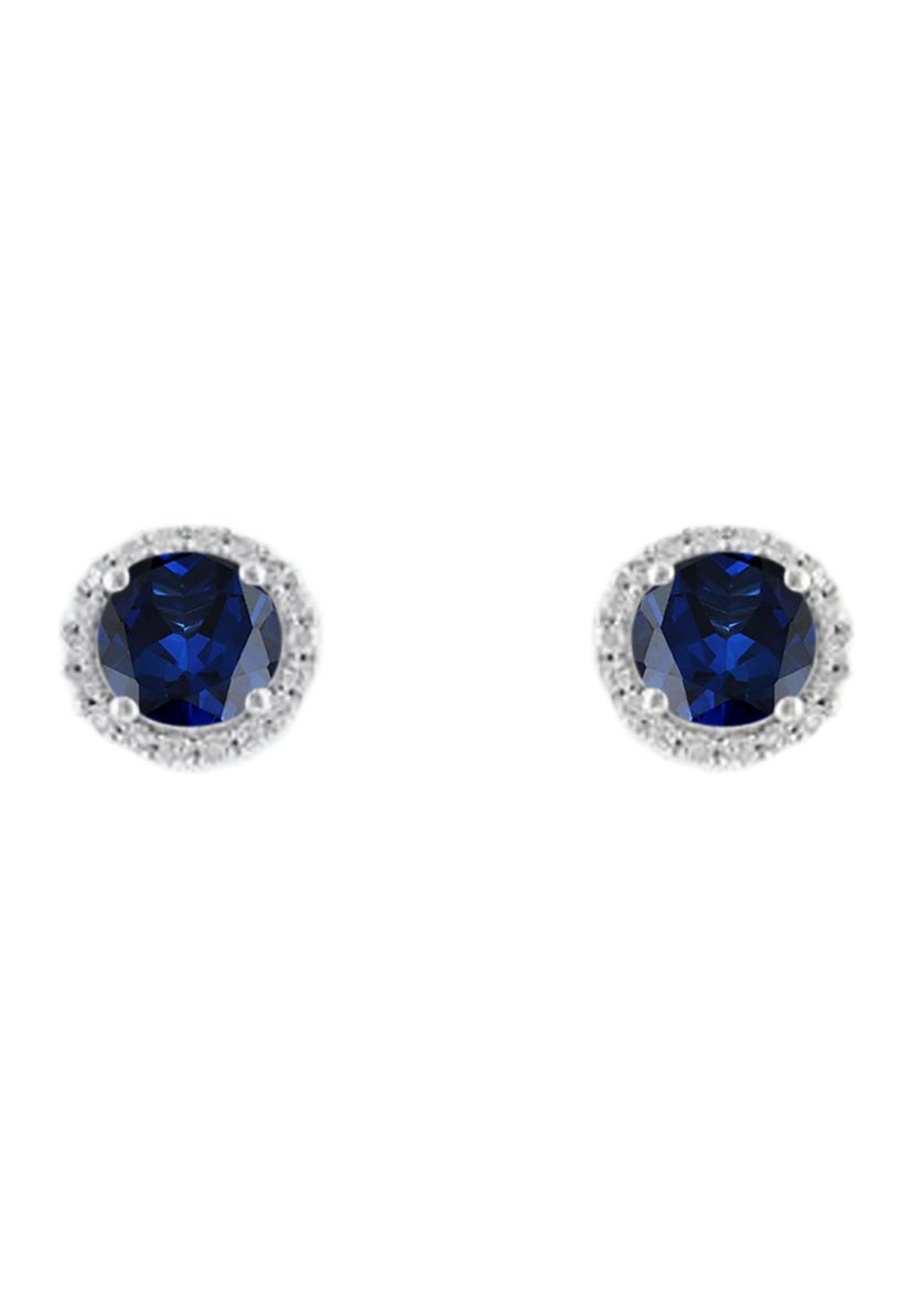 3.2 ct. t.w. Lab Created Sapphire and Lab Created White Sapphire Earrings in Sterling Silver