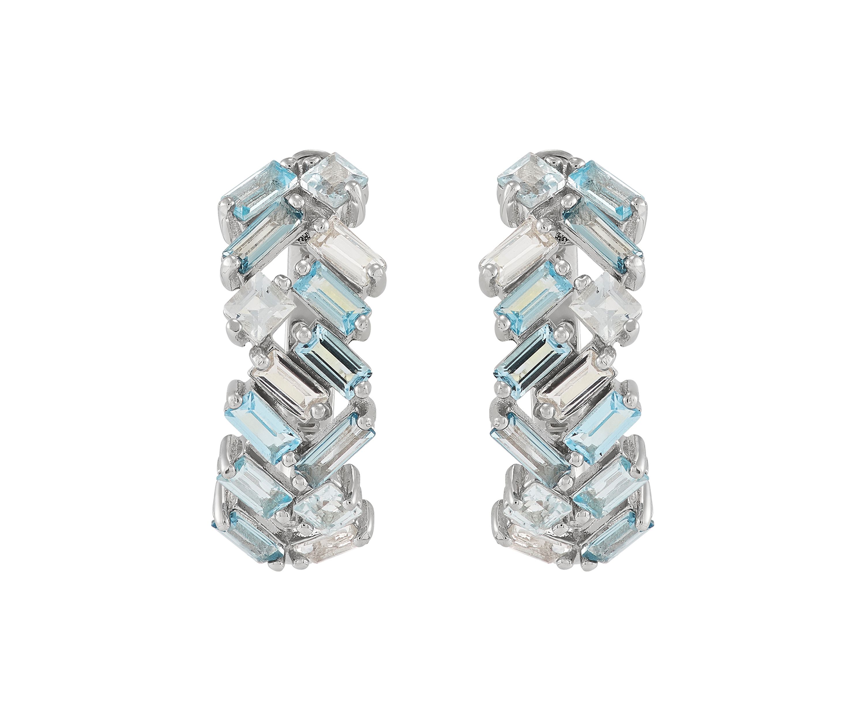 Muli Blue Topaz Hoop Earrings in Sterling Silver
