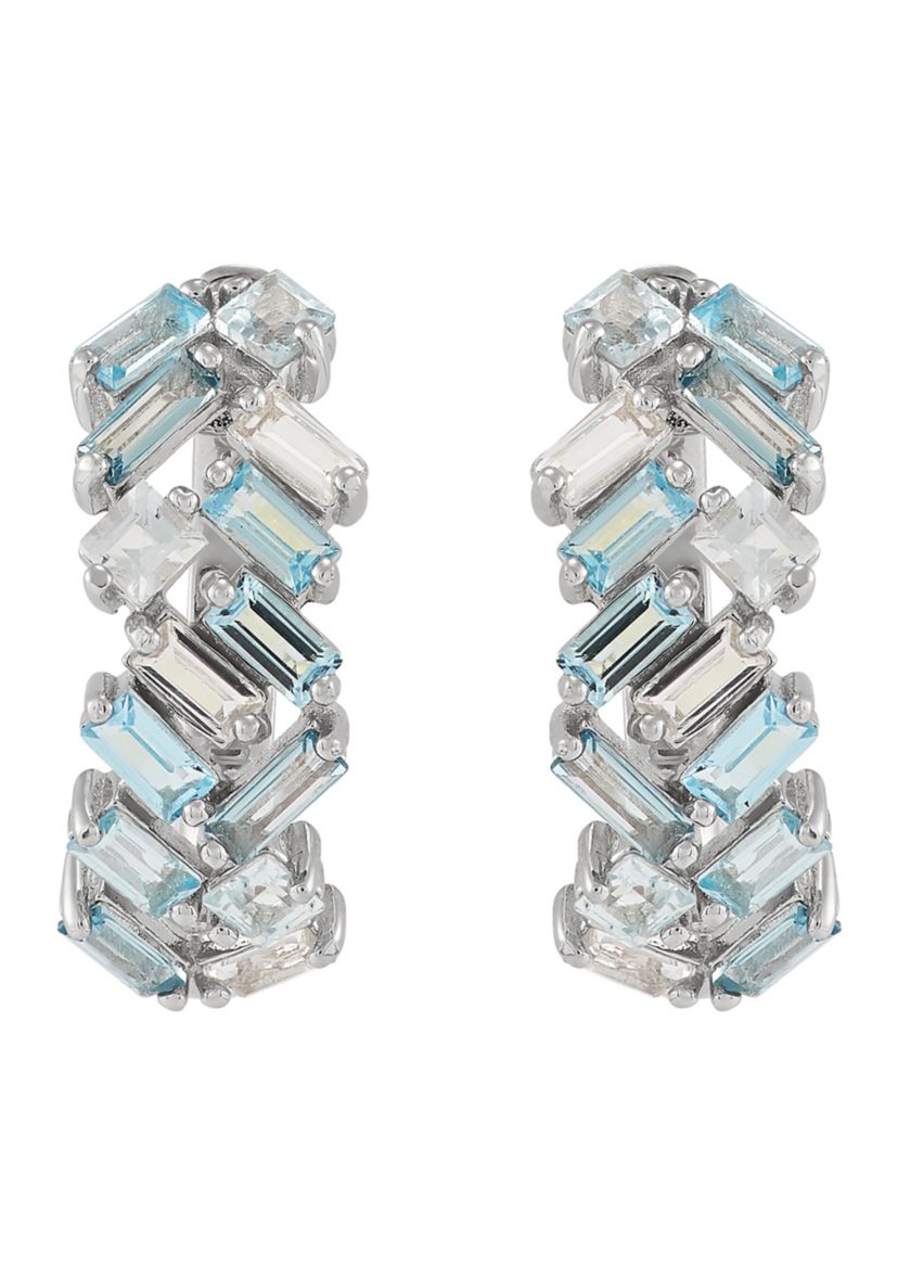 Muli Blue Topaz Hoop Earrings in Sterling Silver