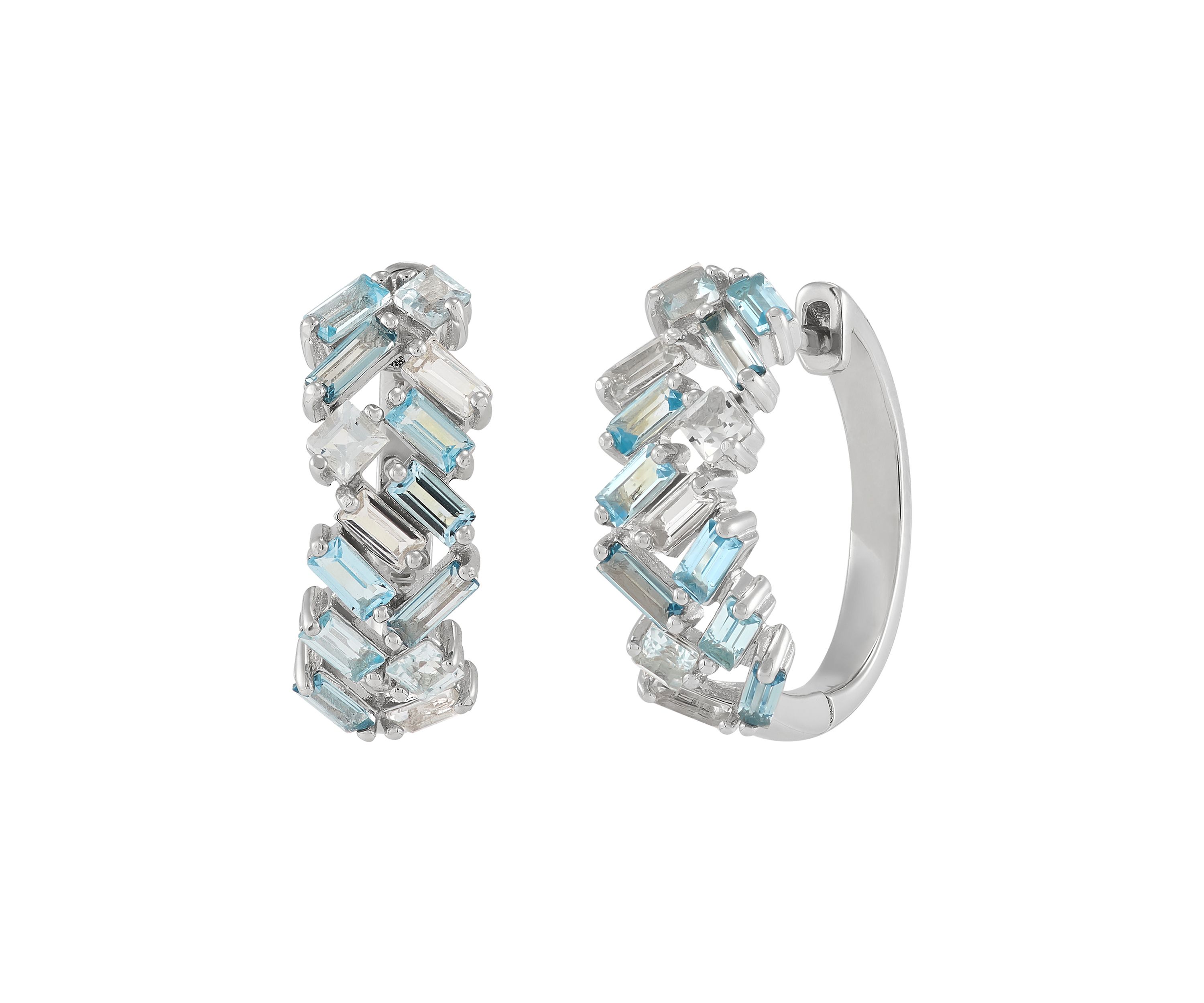 Muli Blue Topaz Hoop Earrings in Sterling Silver