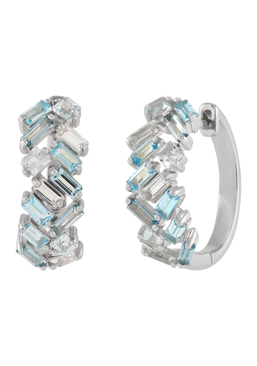 Muli Blue Topaz Hoop Earrings in Sterling Silver
