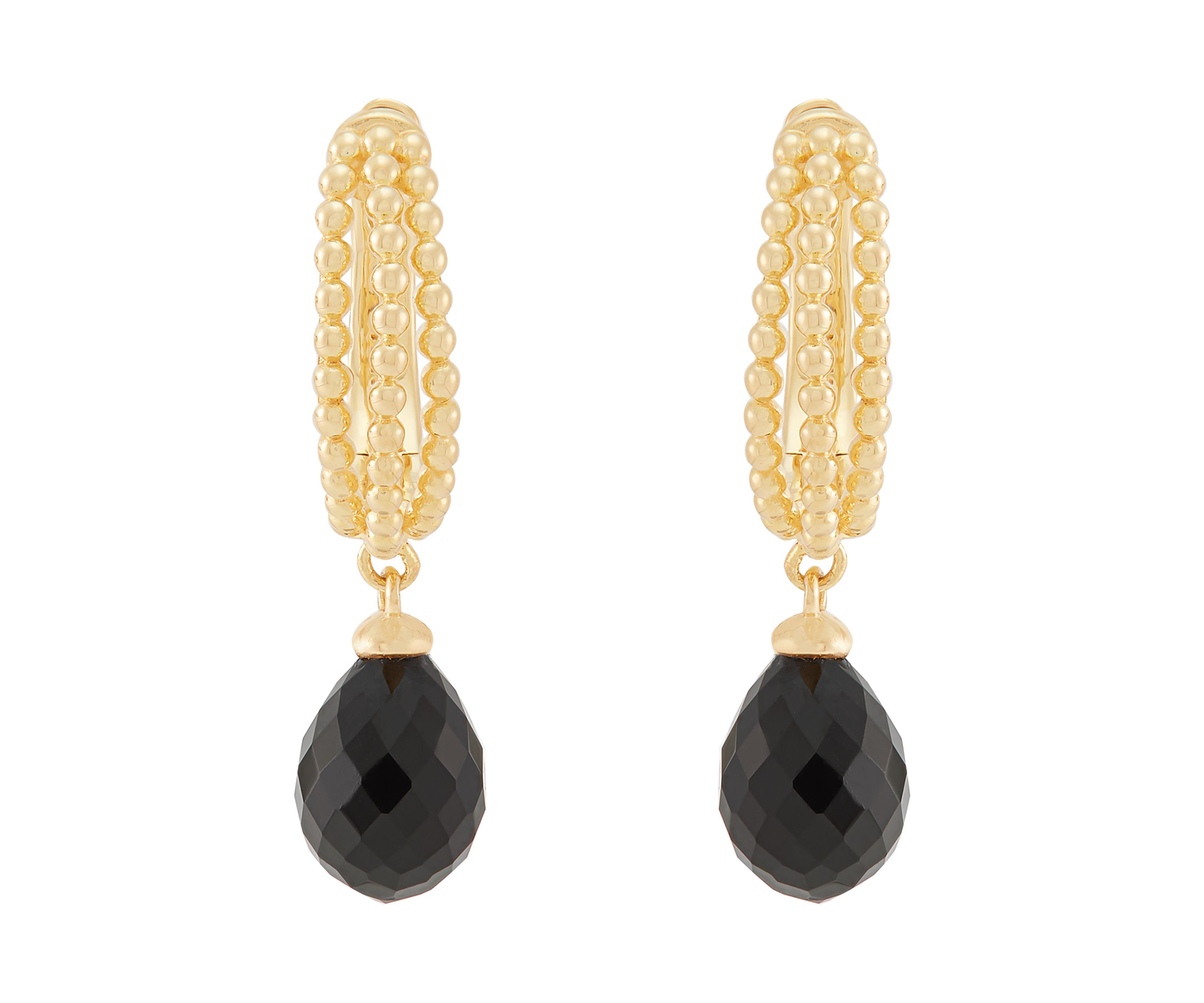 Onyx Drop Earrings in Gold Over Silver