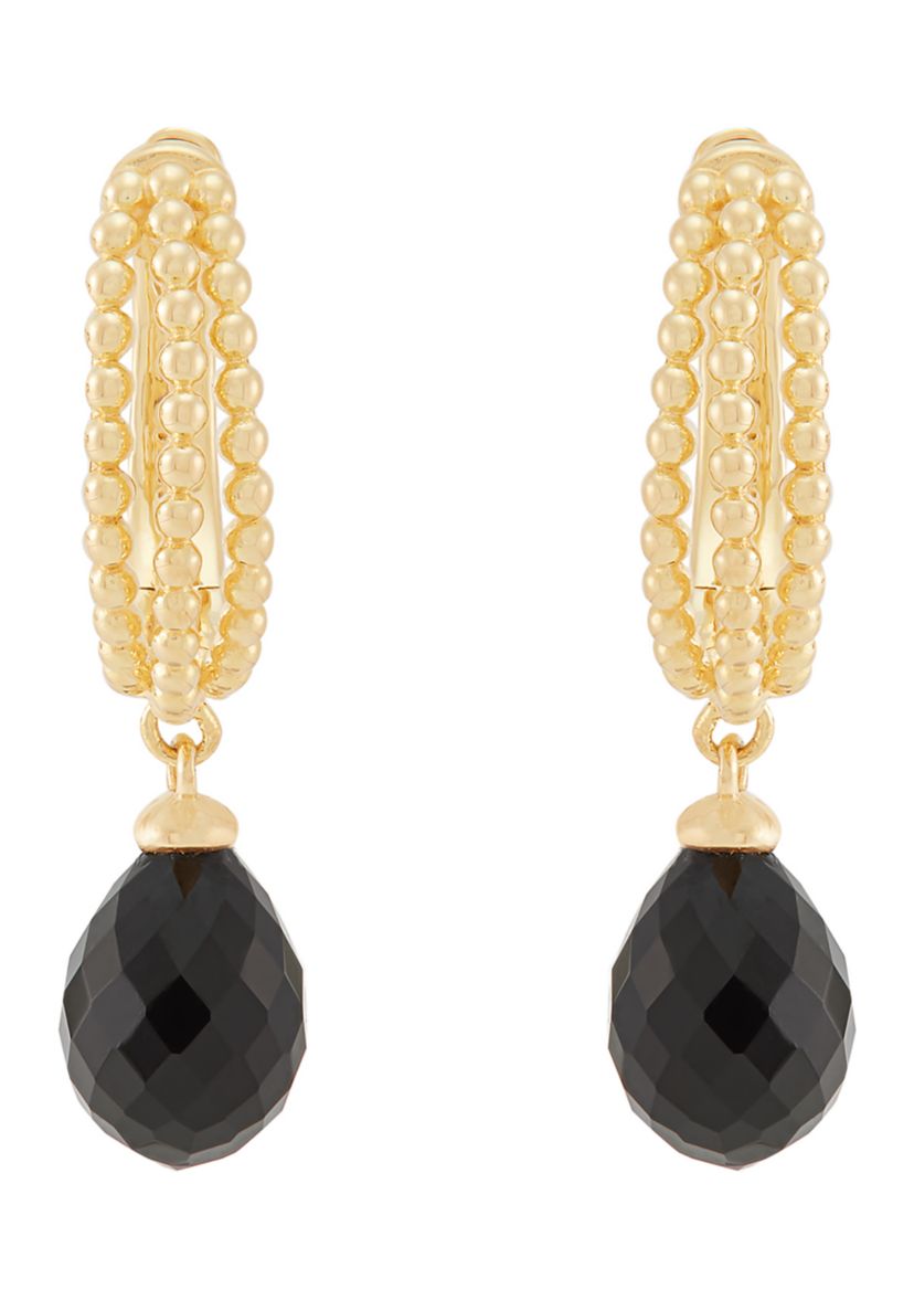Onyx Drop Earrings in Gold Over Silver