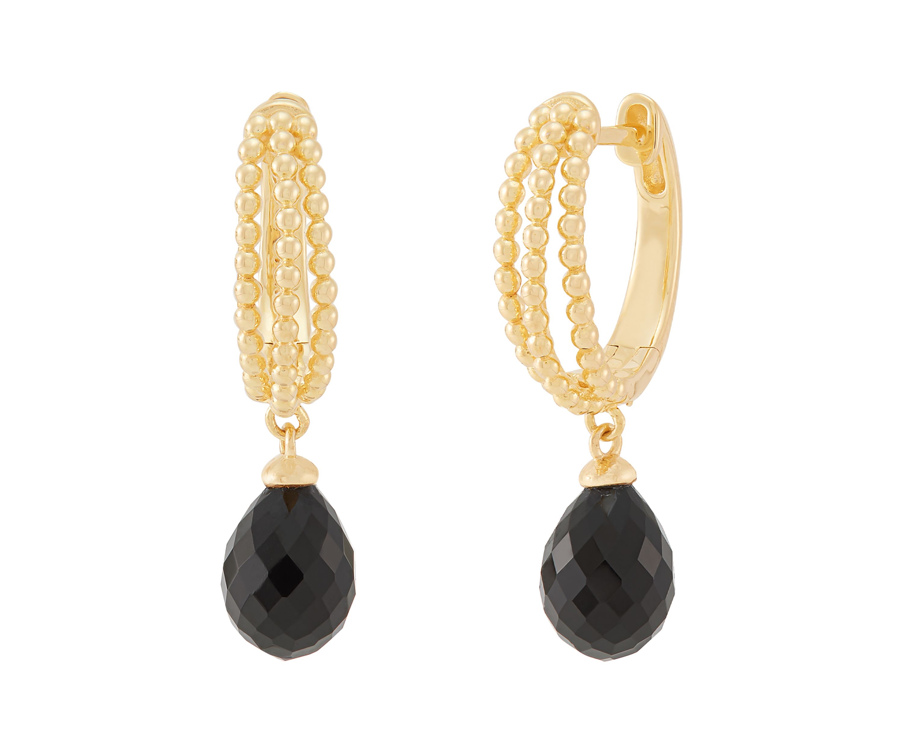 Onyx Drop Earrings in Gold Over Silver