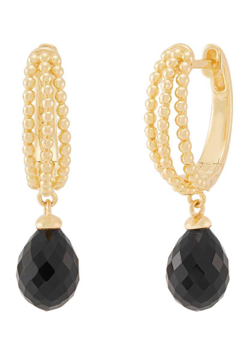 Onyx Drop Earrings in Gold Over Silver