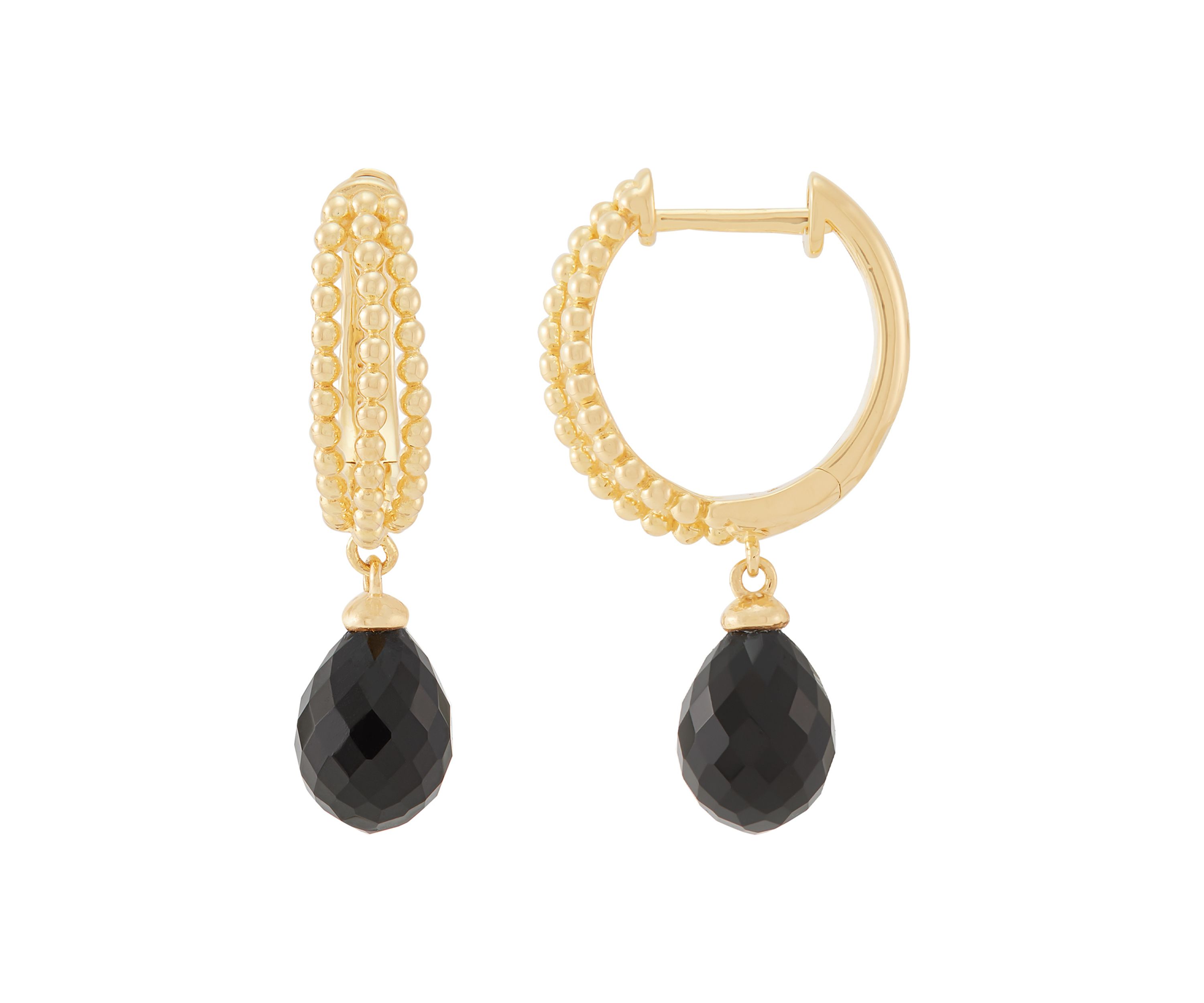 Onyx Drop Earrings in Gold Over Silver