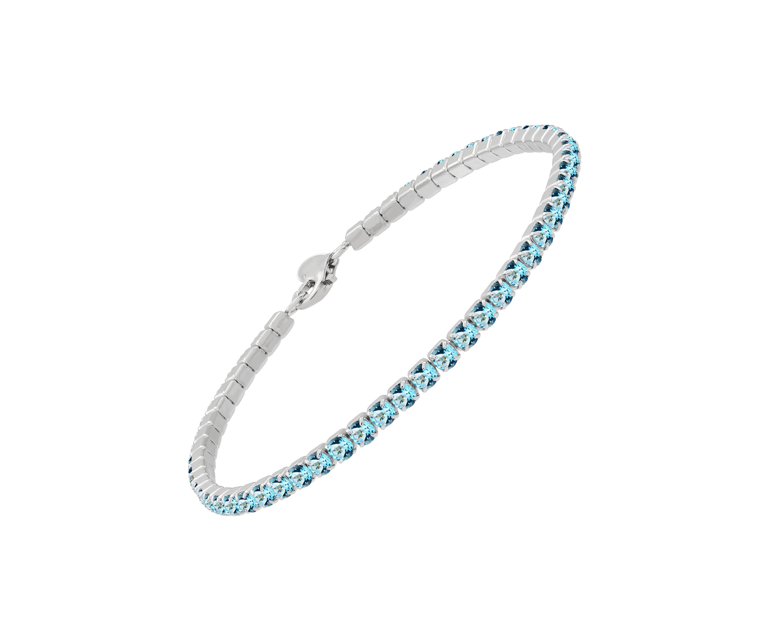 Sterling Silver 3 Millimeter Round Swiss Lab Created Blue Topaz Bracelet