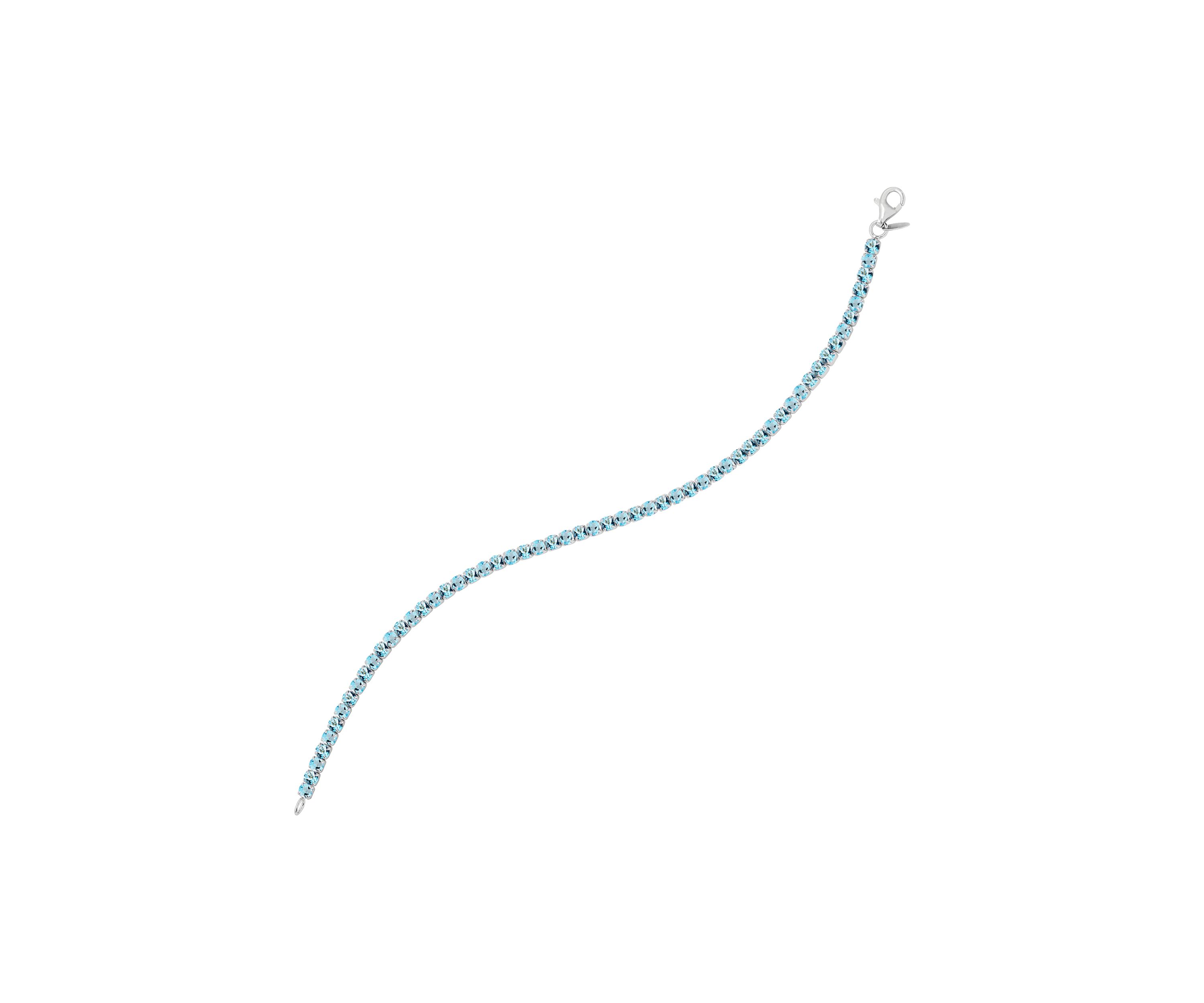 Sterling Silver 3 Millimeter Round Swiss Lab Created Blue Topaz Bracelet
