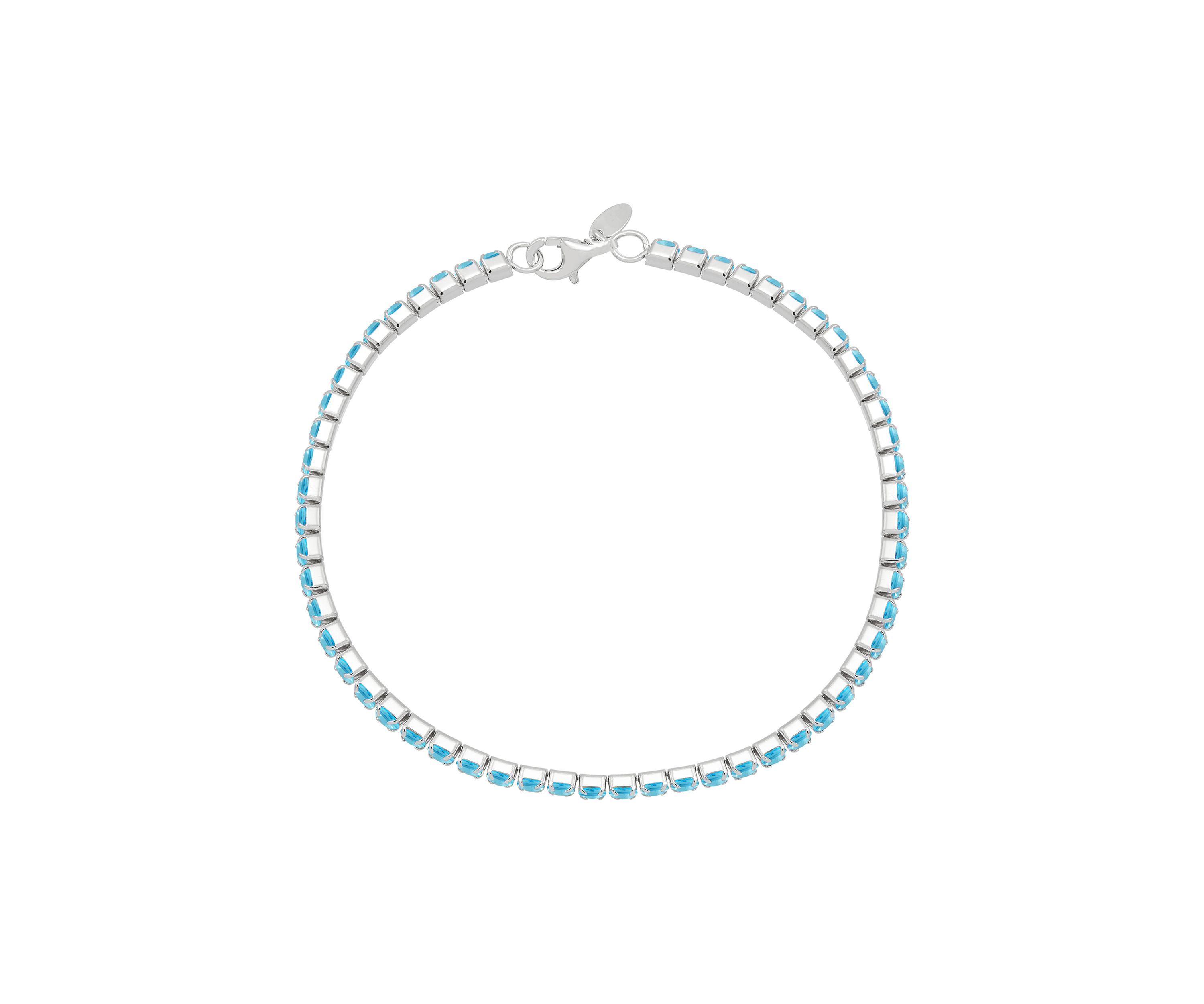 Sterling Silver 3 Millimeter Round Swiss Lab Created Blue Topaz Bracelet