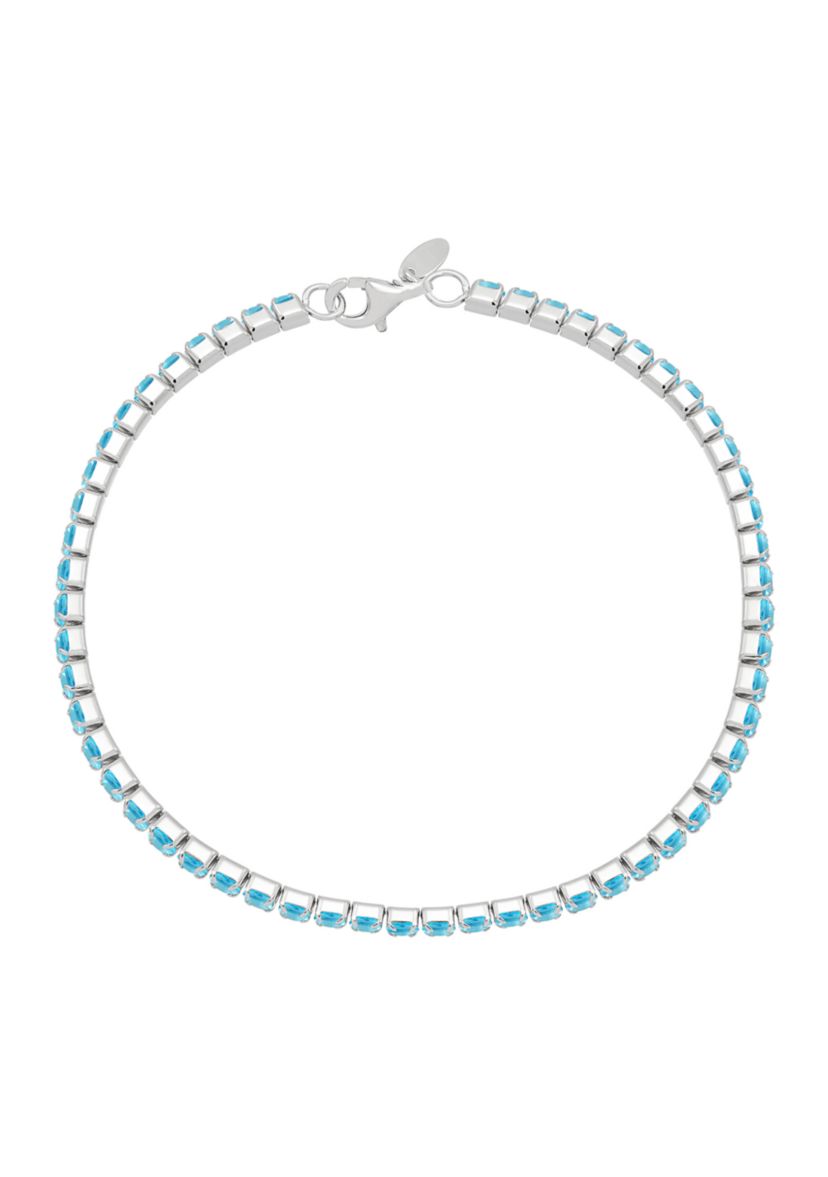 Sterling Silver 3 Millimeter Round Swiss Lab Created Blue Topaz Bracelet