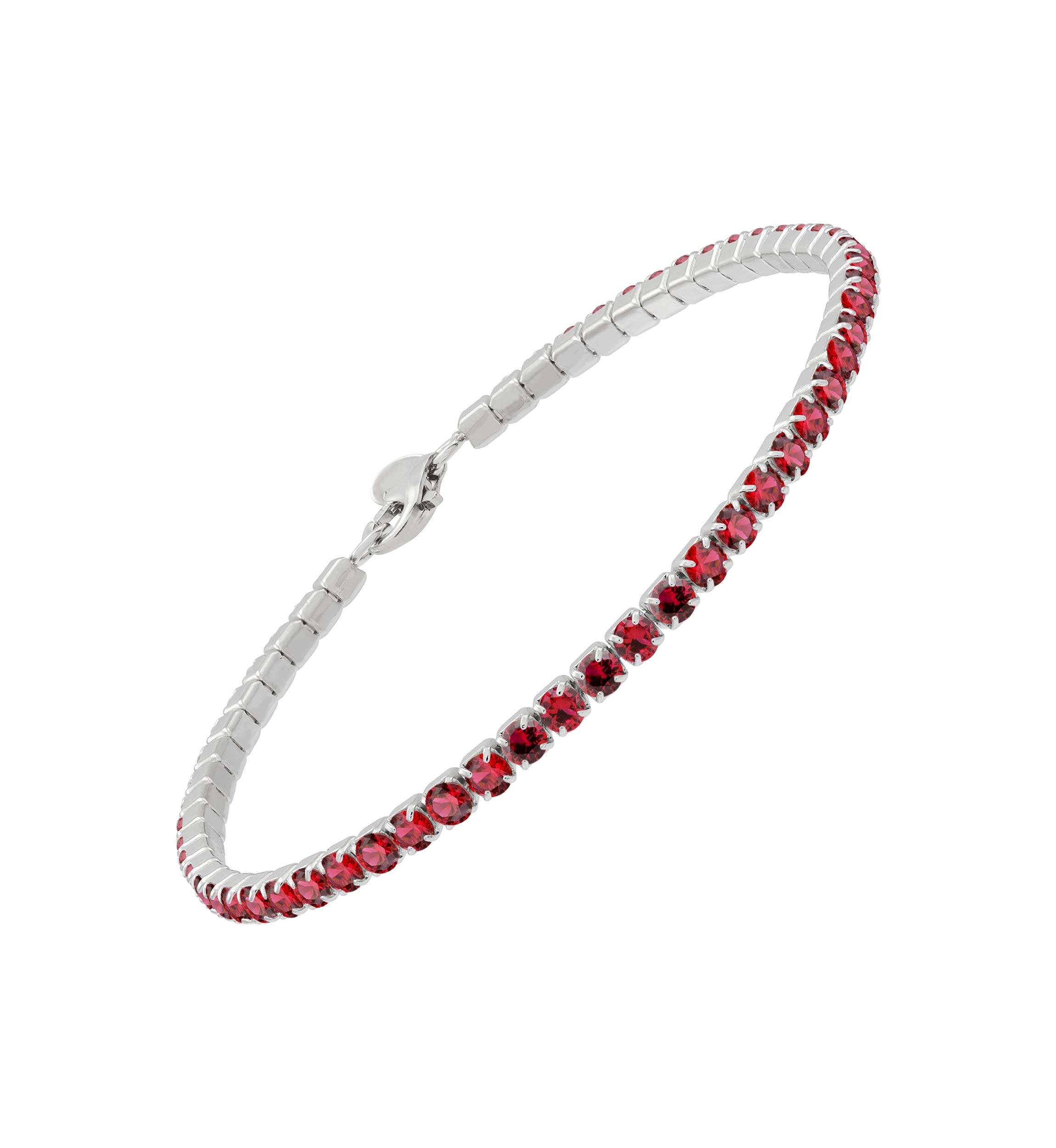 Sterling Silver 3 Millimeter Lab Created Ruby Bracelet