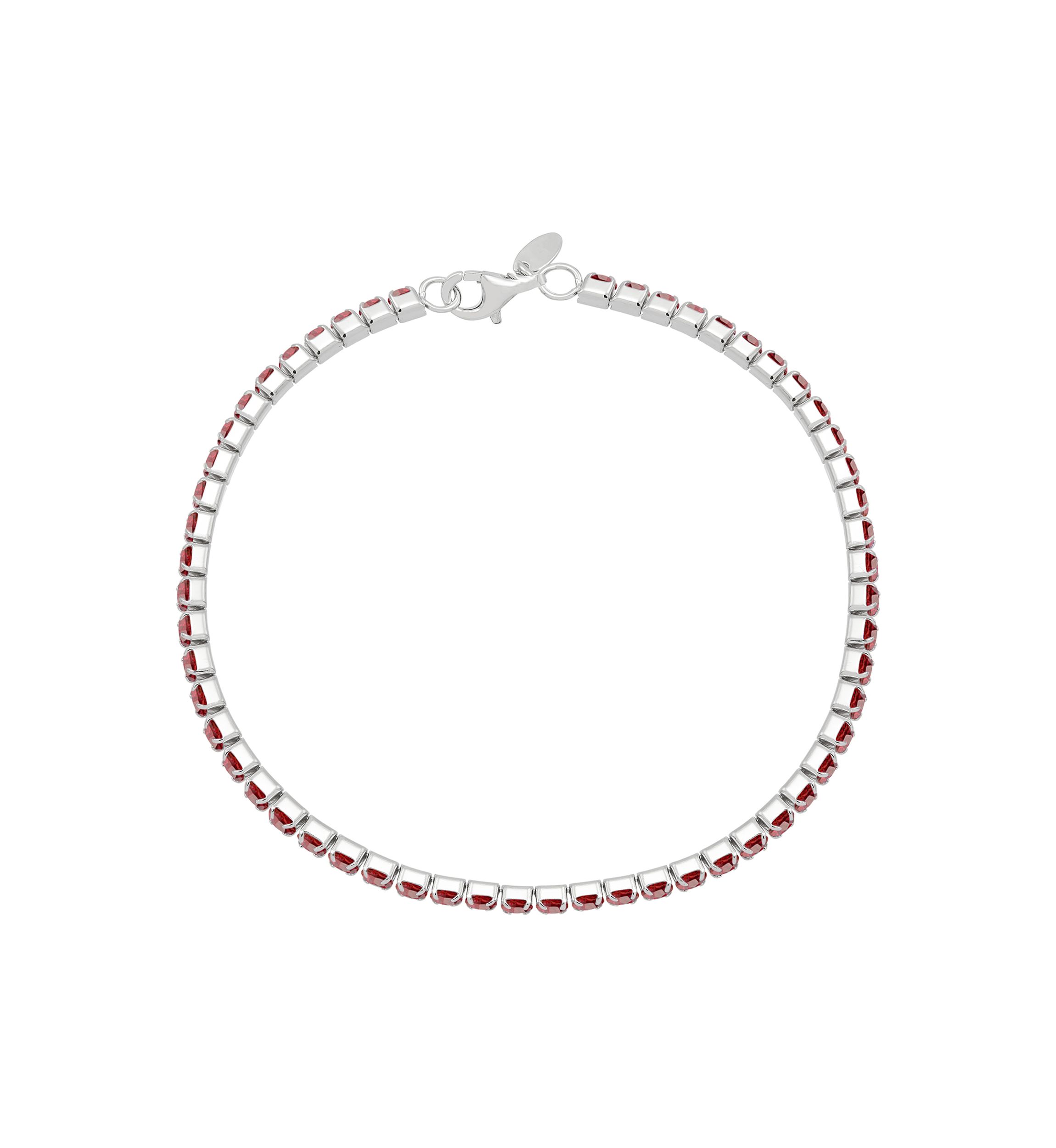 Sterling Silver 3 Millimeter Lab Created Ruby Bracelet