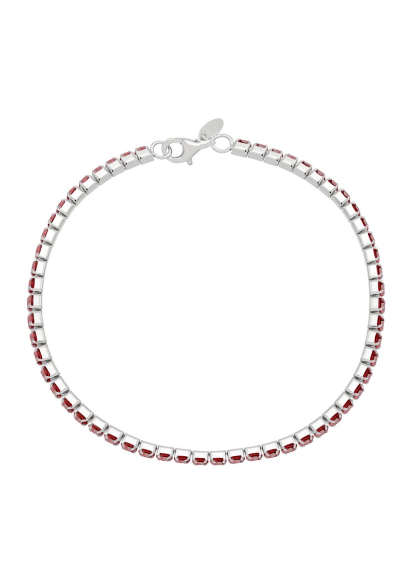 Sterling Silver 3 Millimeter Lab Created Ruby Bracelet