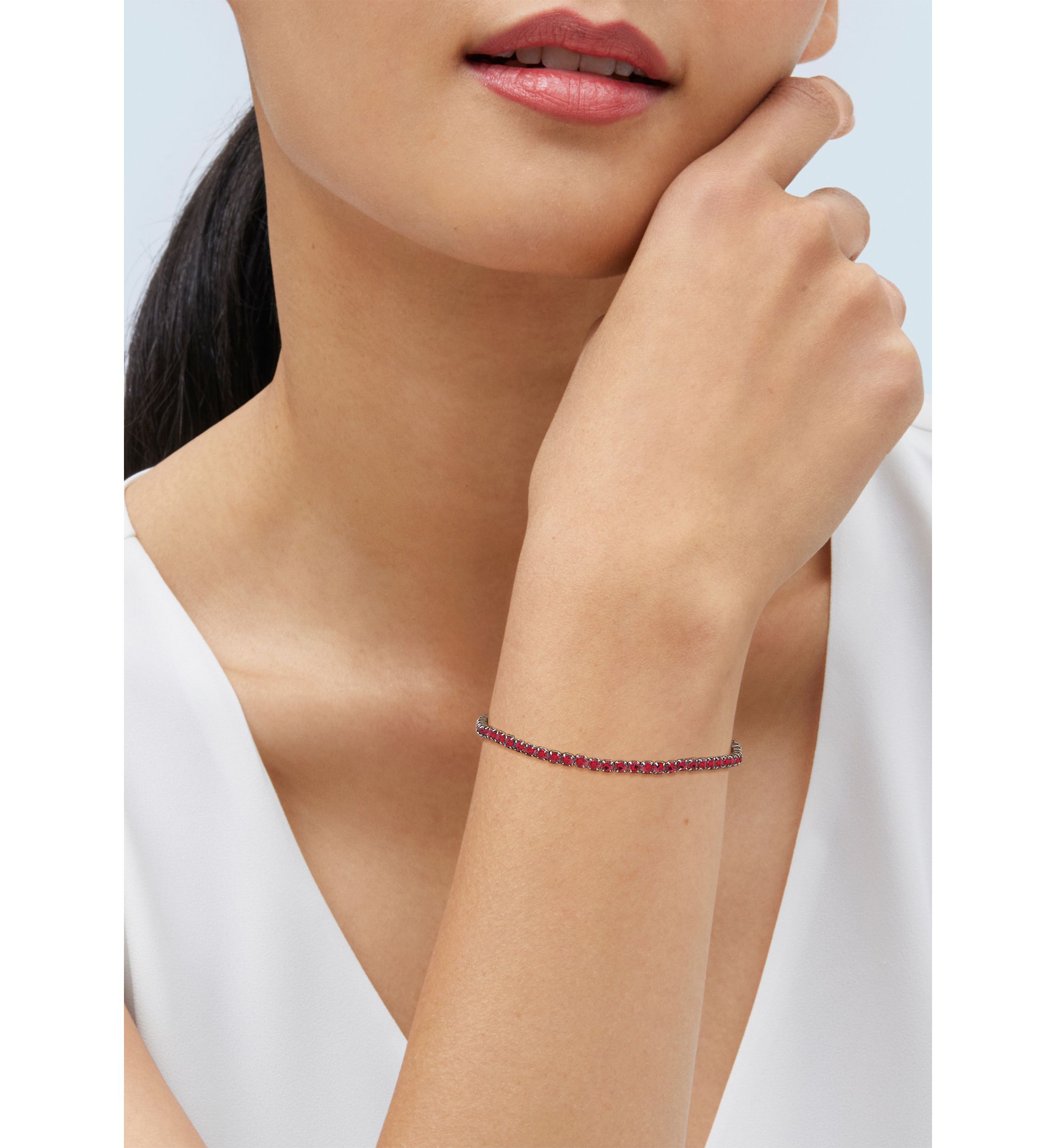 Sterling Silver 3 Millimeter Lab Created Ruby Bracelet