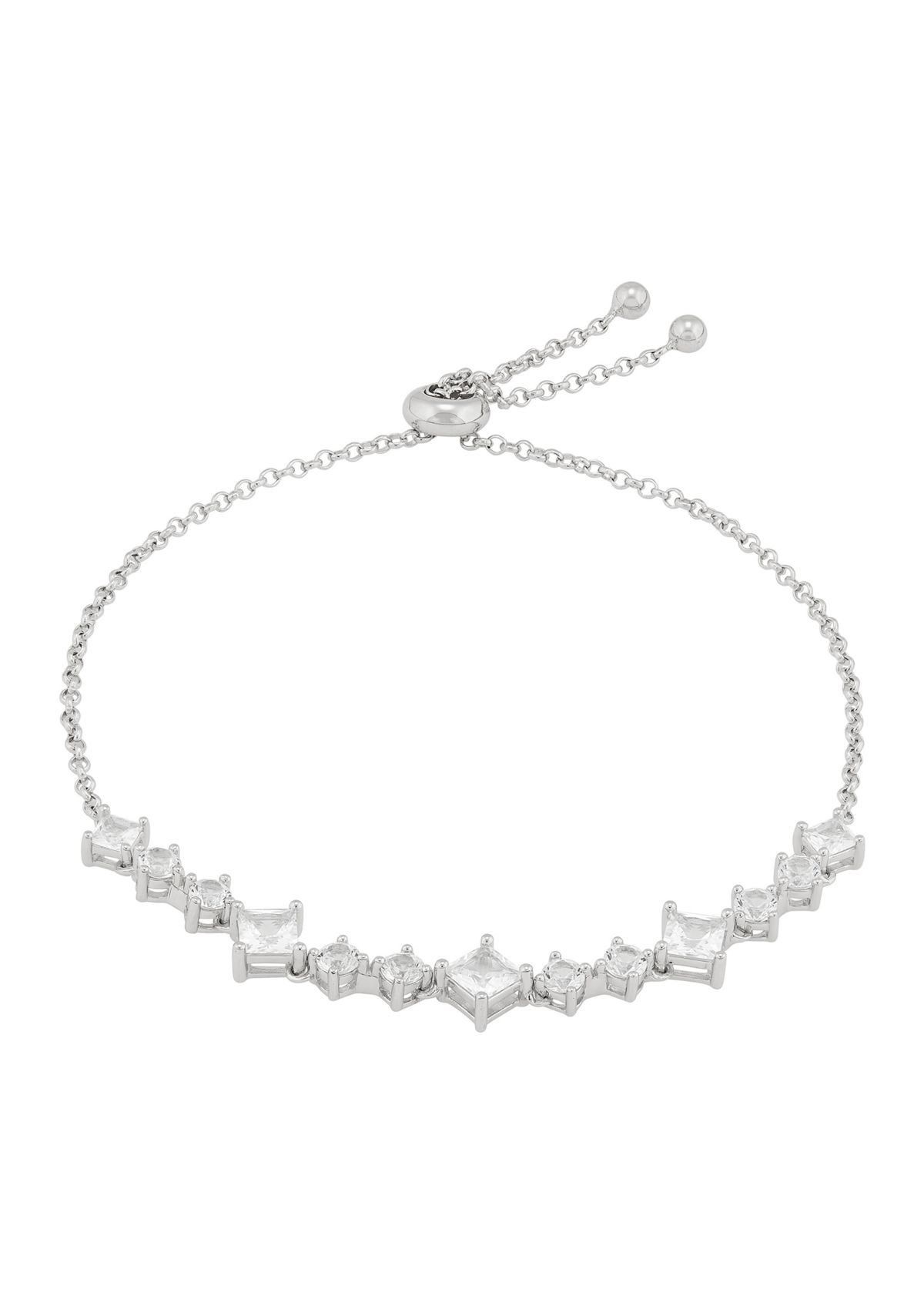 Lab Grown White Sapphire Bolo Bracelet in Sterling Silver