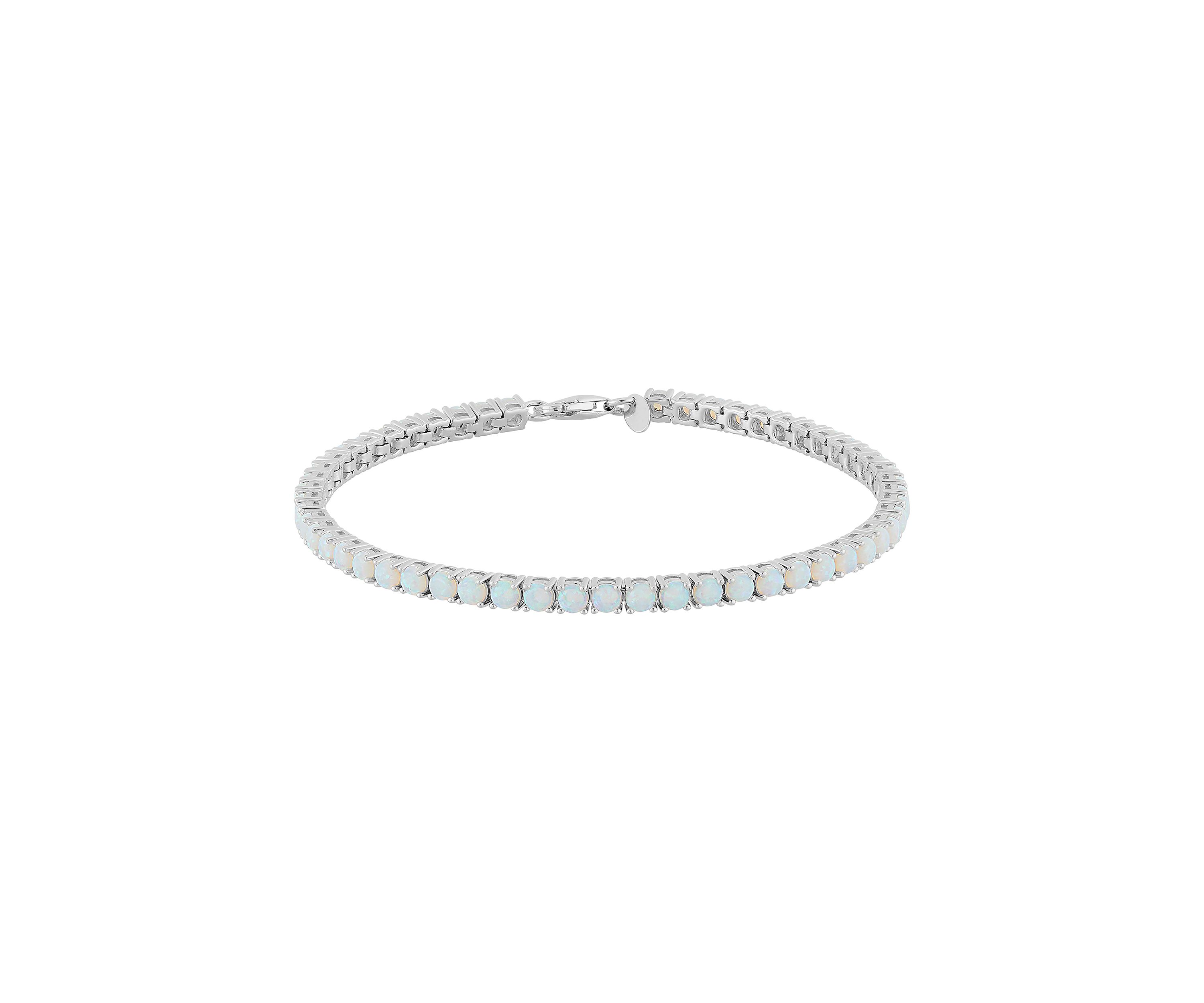 Sterling Silver 3 Millimeter Lab Created Opal Bracelet