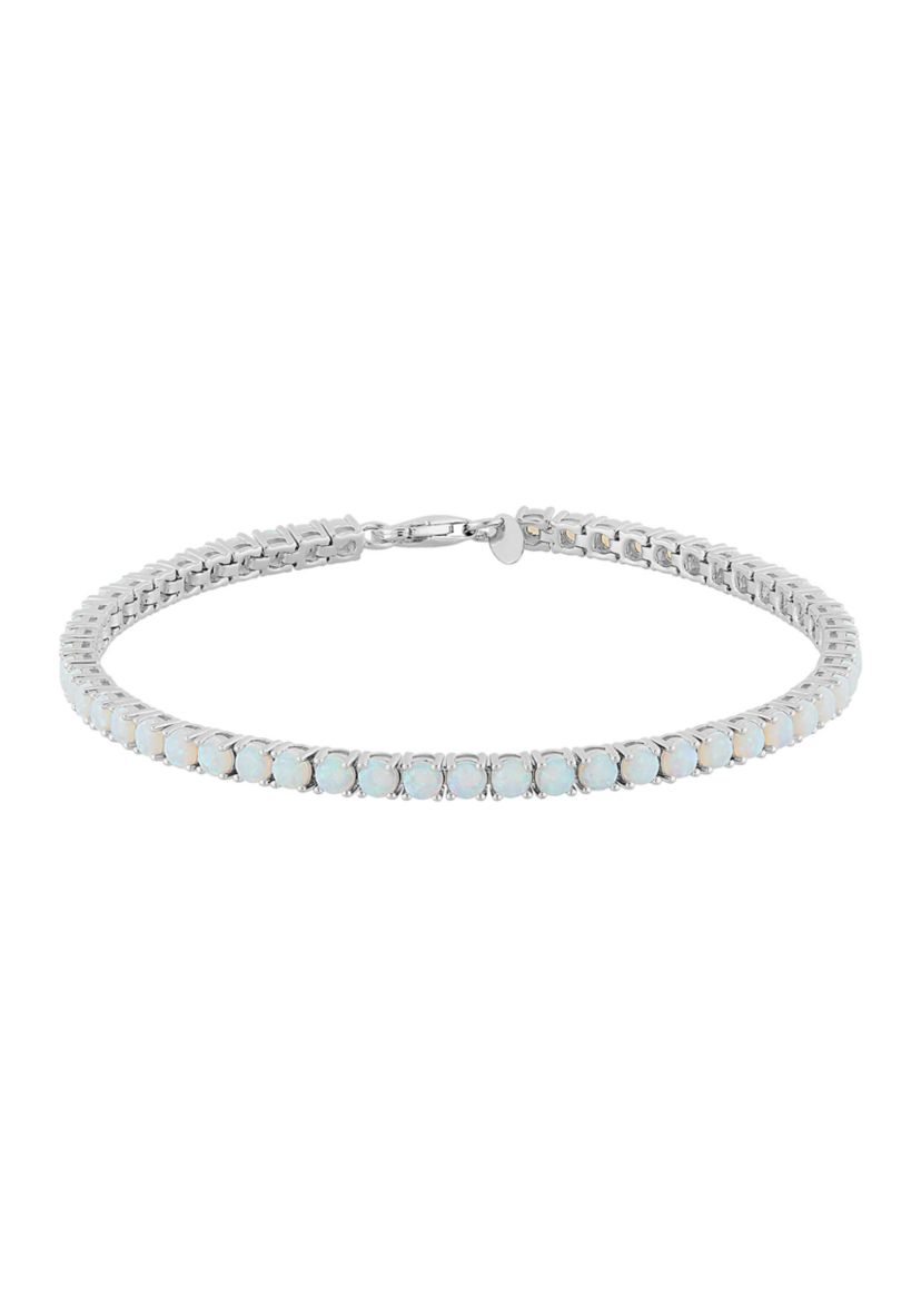 Sterling Silver 3 Millimeter Lab Created Opal Bracelet