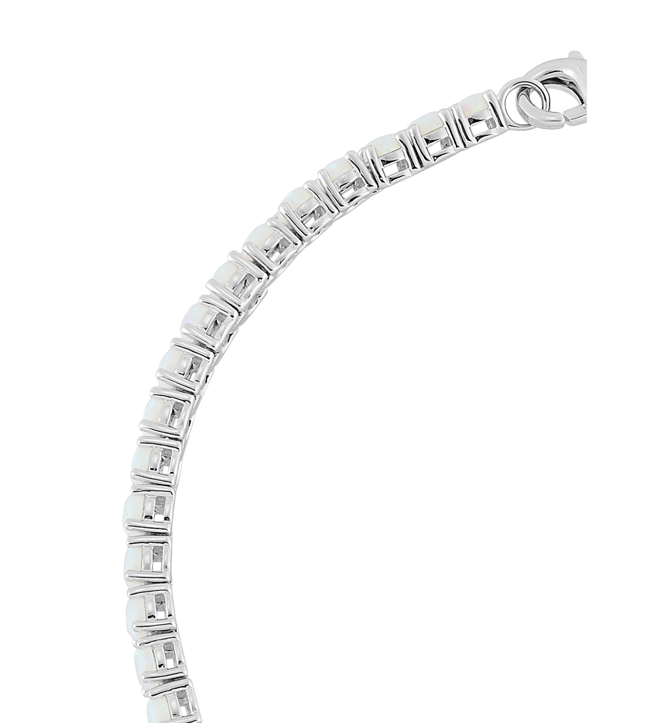 Sterling Silver 3 Millimeter Lab Created Opal Bracelet