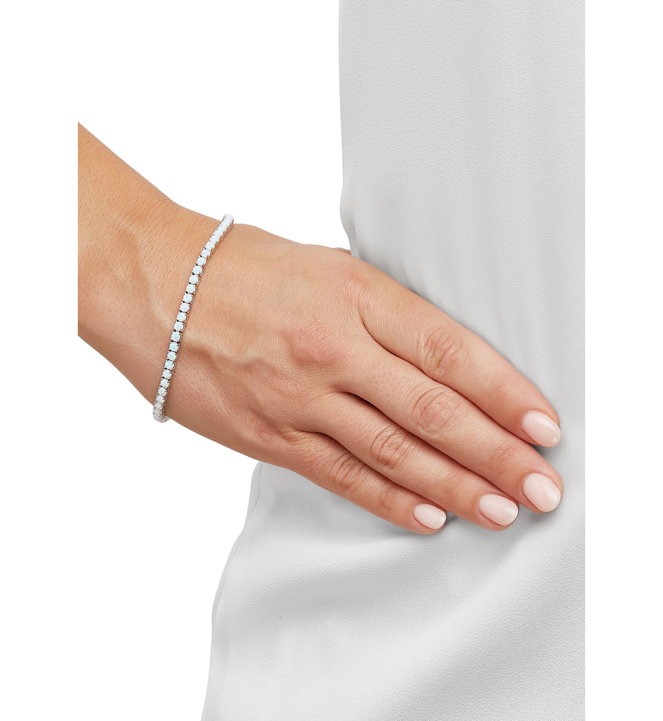 Sterling Silver 3 Millimeter Lab Created Opal Bracelet