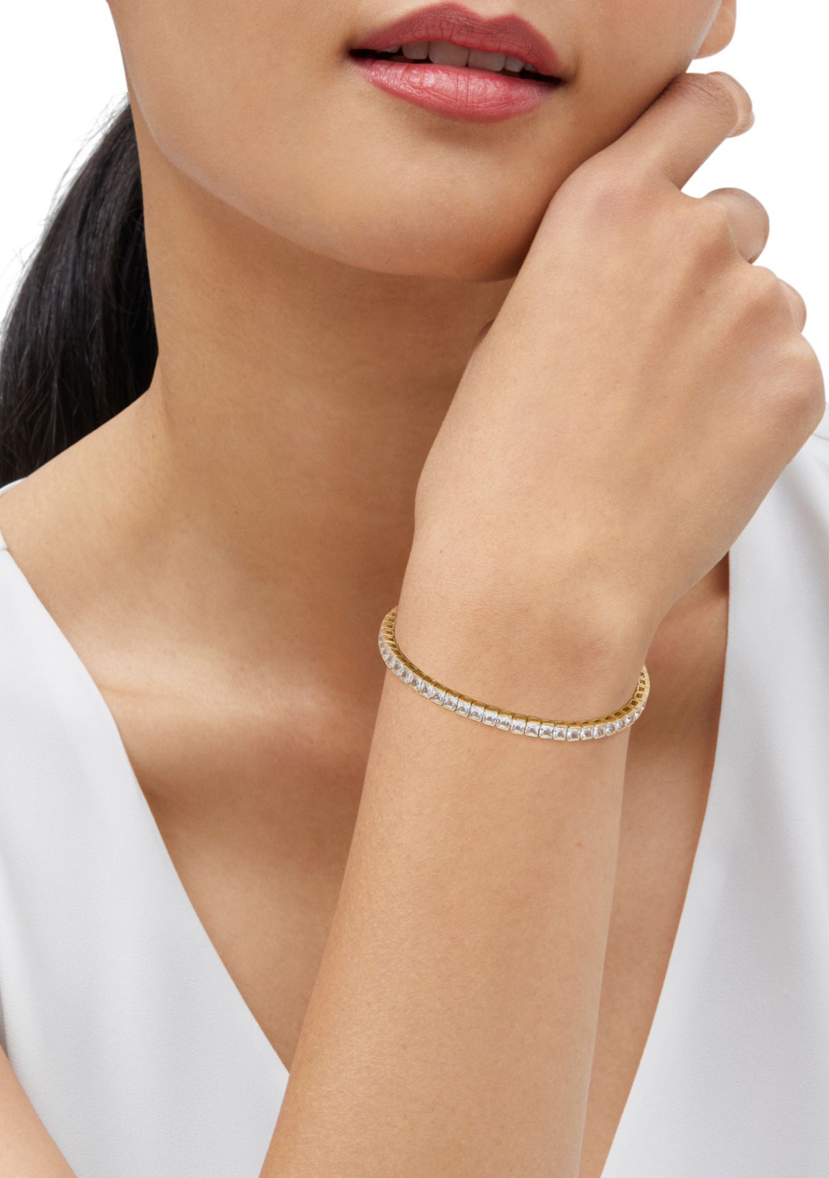 10.43 ct. t.w. Lab Grown White Sapphire Tennis Bracelet in Gold Over Silver 